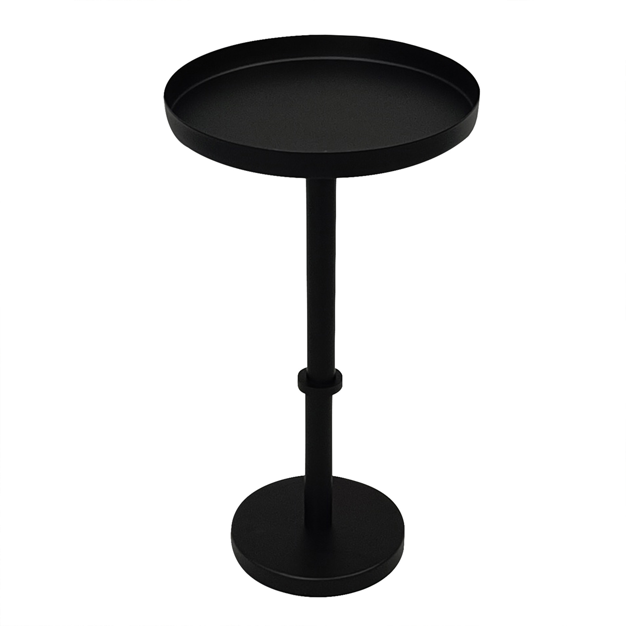 Ara 12 Inch Side End Table, Vintage Sleek Pillar Base, Round Tray Top, Matte Black - Saltoro Sherpi