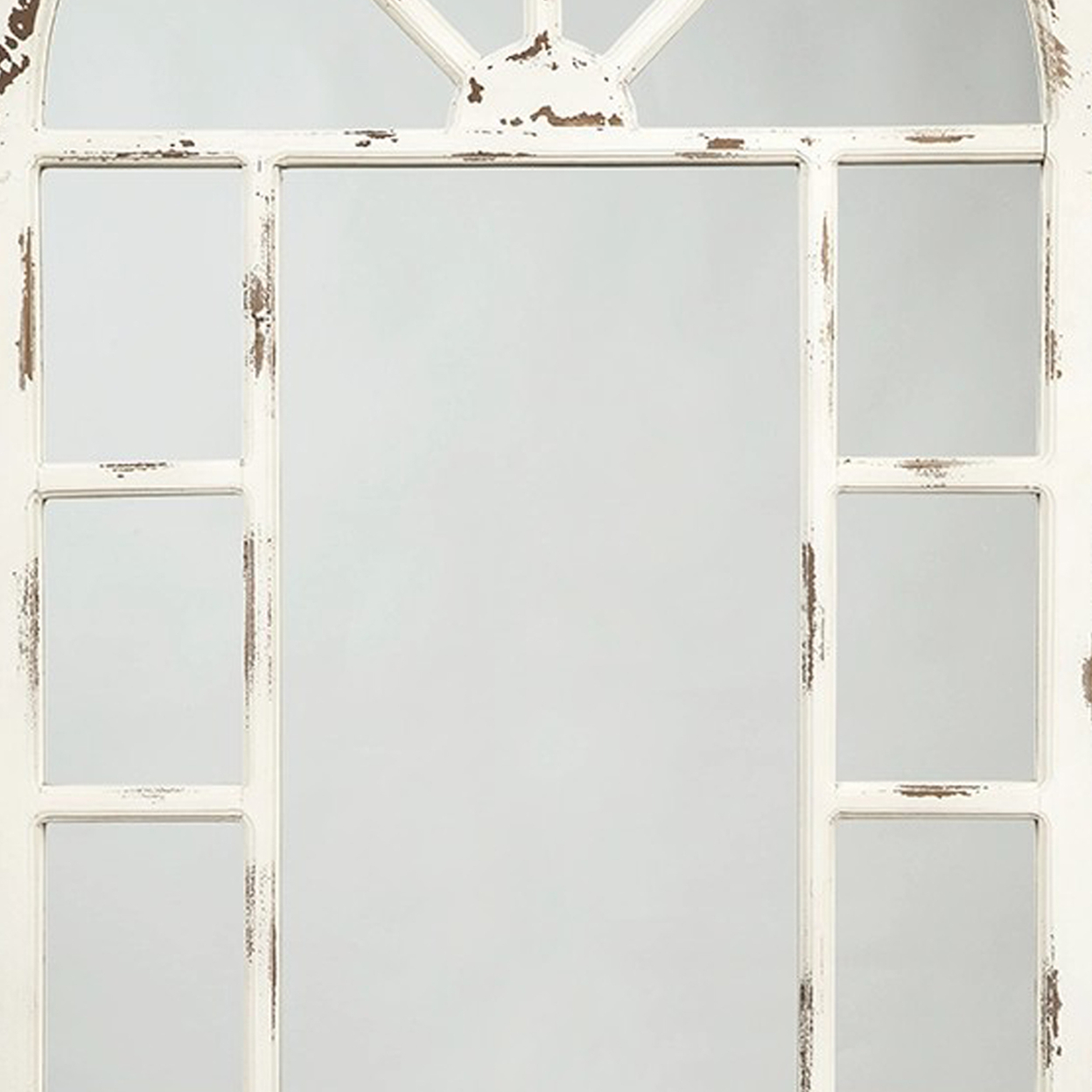 Wooden Window Pane Design Accent Mirror, Antique White- Saltoro Sherpi