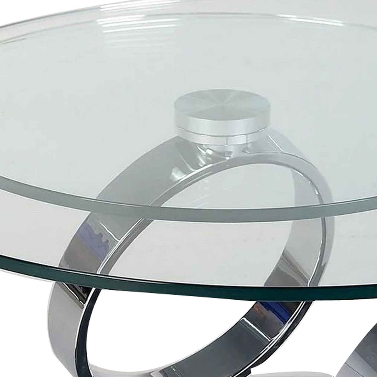 Puf 32-53 Inch Extendable Coffee Table, 2 Round Tempered Glass Tops, Chrome - Saltoro Sherpi