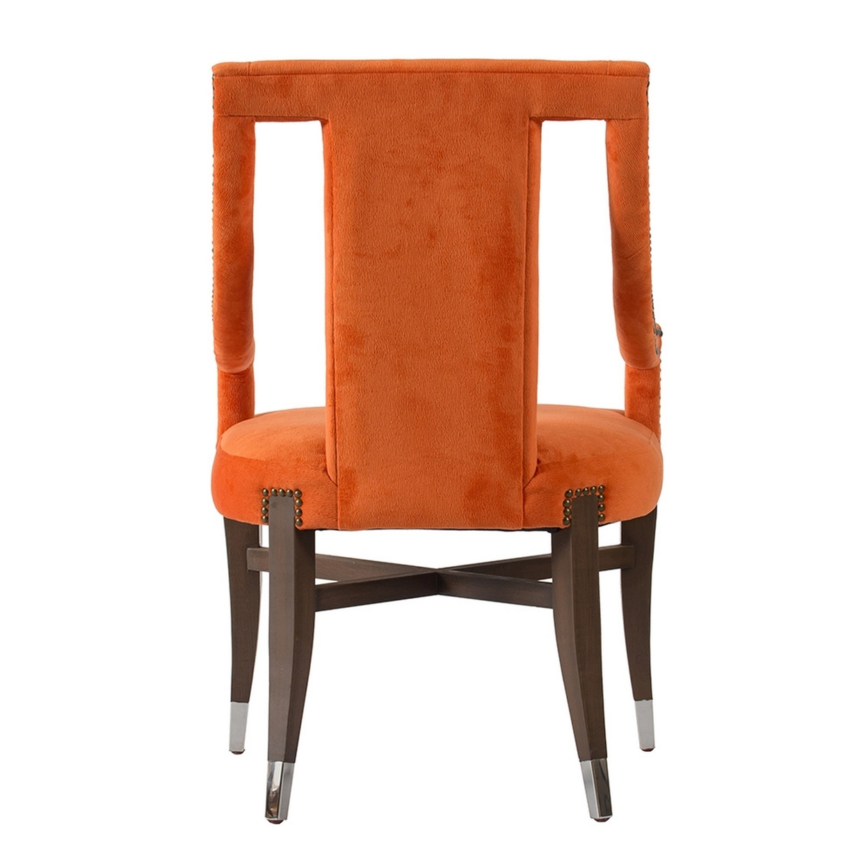 24 Inch Accent Chair, Modern Style Velvet, Open, Sloped Arms, Orange, Black, Saltoro Sherpi