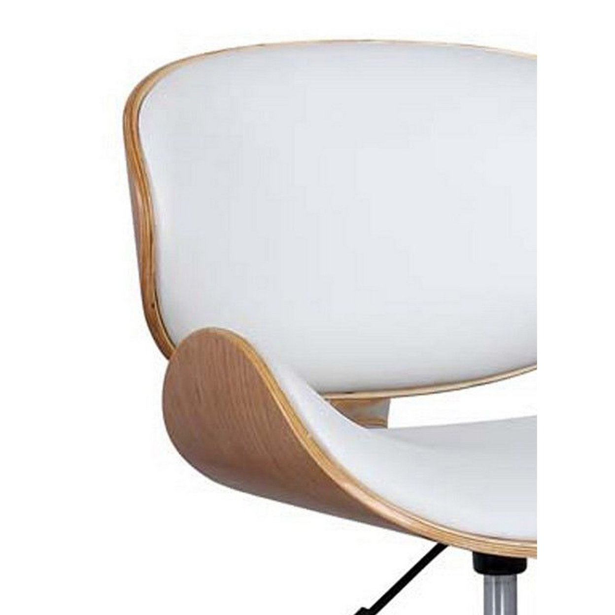 23 Inch Swivel Office Chair, Curved Wood Seat And Back, White Faux Leather - Saltoro Sherpi