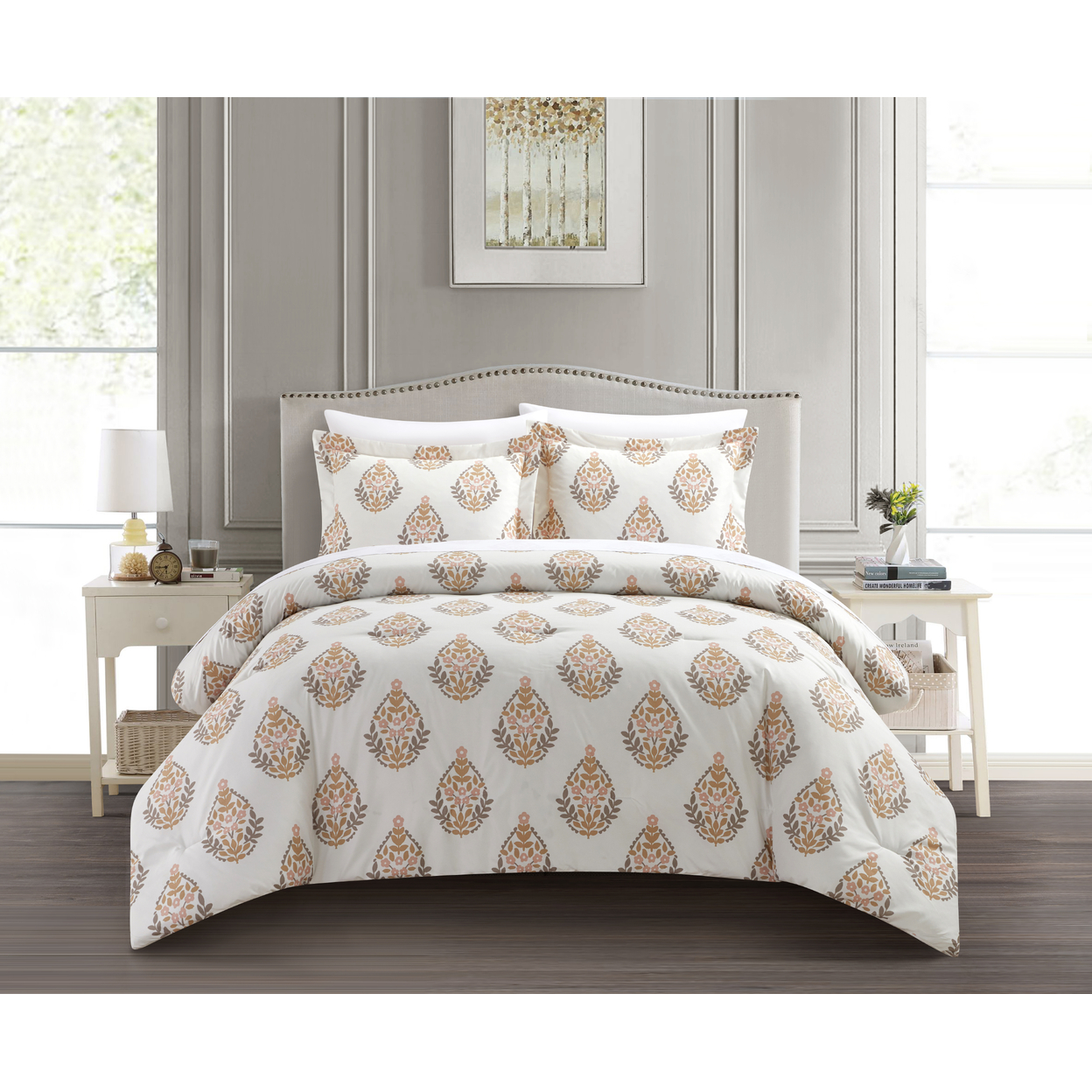 3 Or 2 Piece Duvet Cover Set Print Design With Zipper Closure - Adelia Taupe, Twin