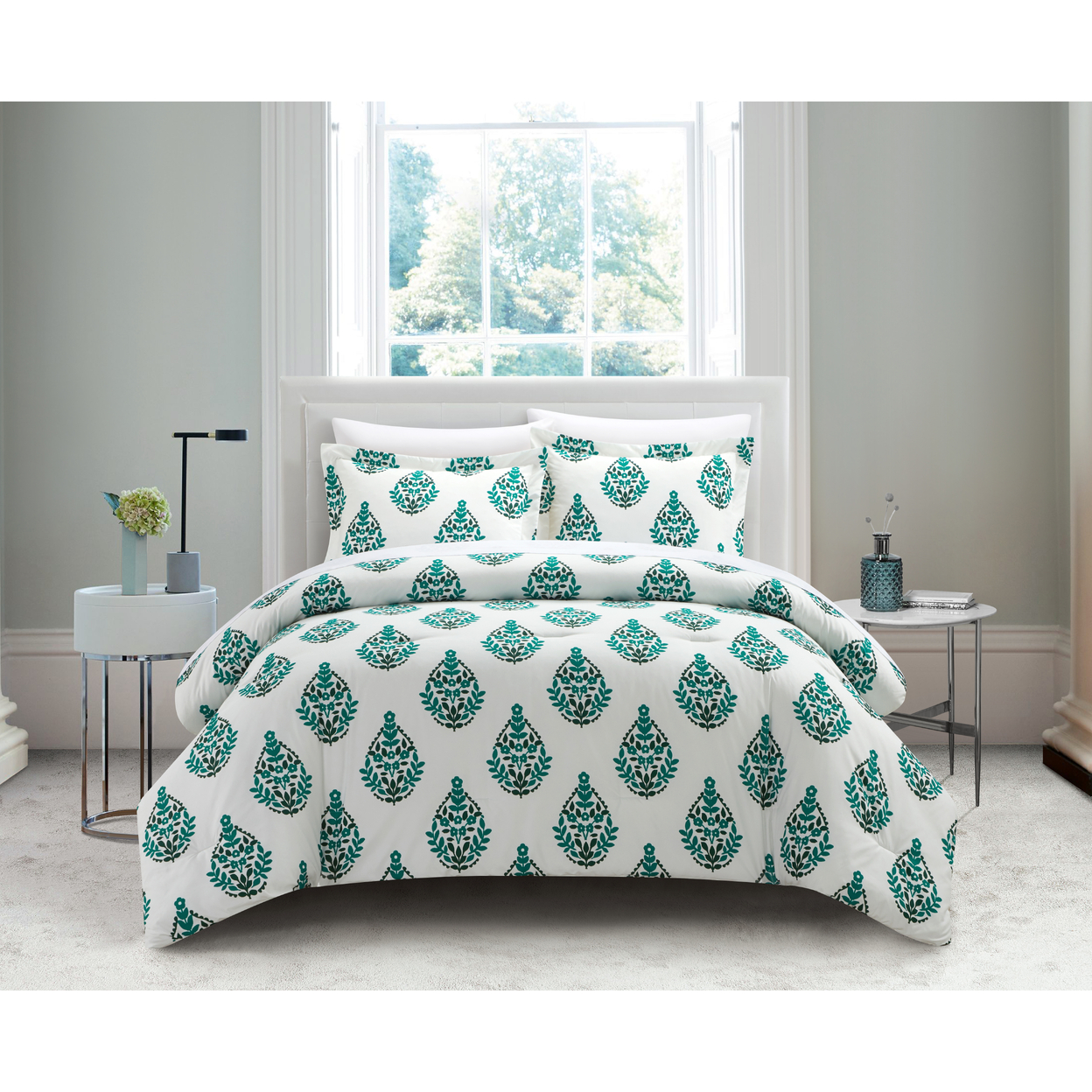 3 Or 2 Piece Duvet Cover Set Print Design With Zipper Closure - Everly Green, King