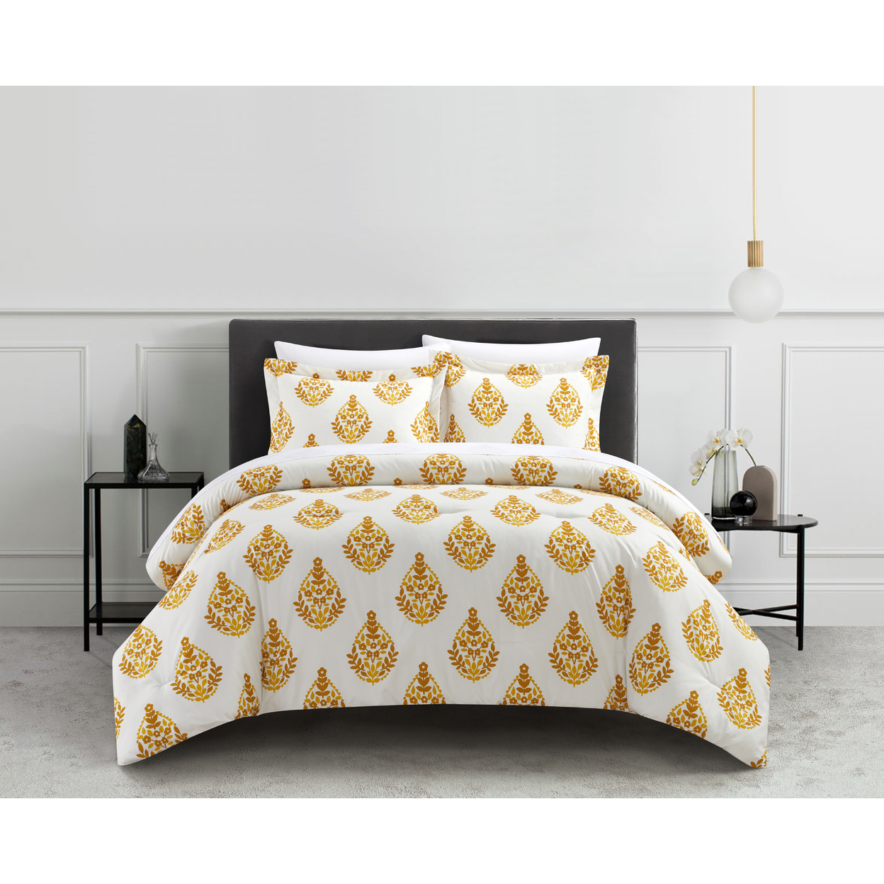 3 Or 2 Piece Duvet Cover Set Print Design With Zipper Closure - Adelia Yellow, King