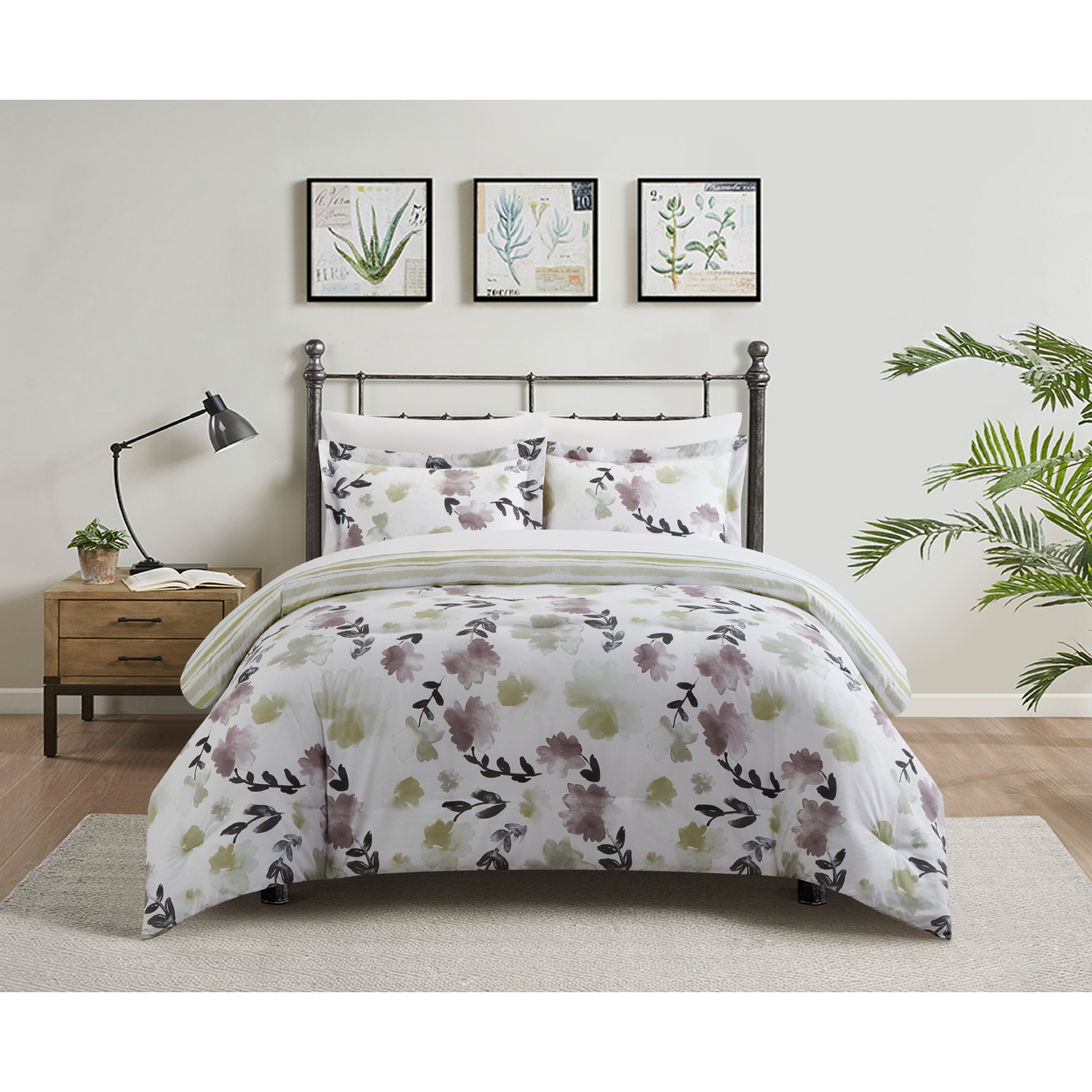 3 Or 2 Piece Duvet Cover Set Print Design With Zipper Closure - Everly Green, King