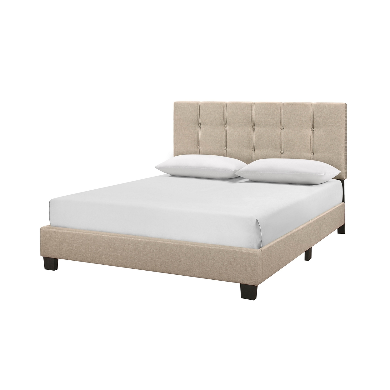 Kody Full Bed, Fabric Upholstered, Tufted Headboard, Low Profile, Beige- Saltoro Sherpi