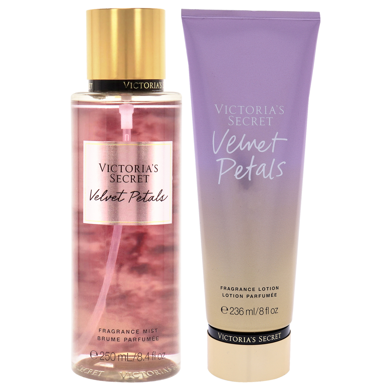 Victoria's Secret Velvet Petals Kit 8.4 Oz Fragrance Mist, 8 Oz Body Lotion 2 Pc Kit