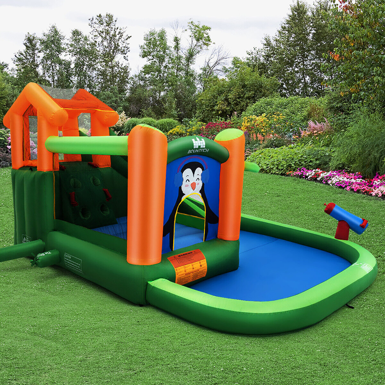 Inflatable Slide Bouncer And Water Park W/ Splash Pool Water Cannon 750W Blower