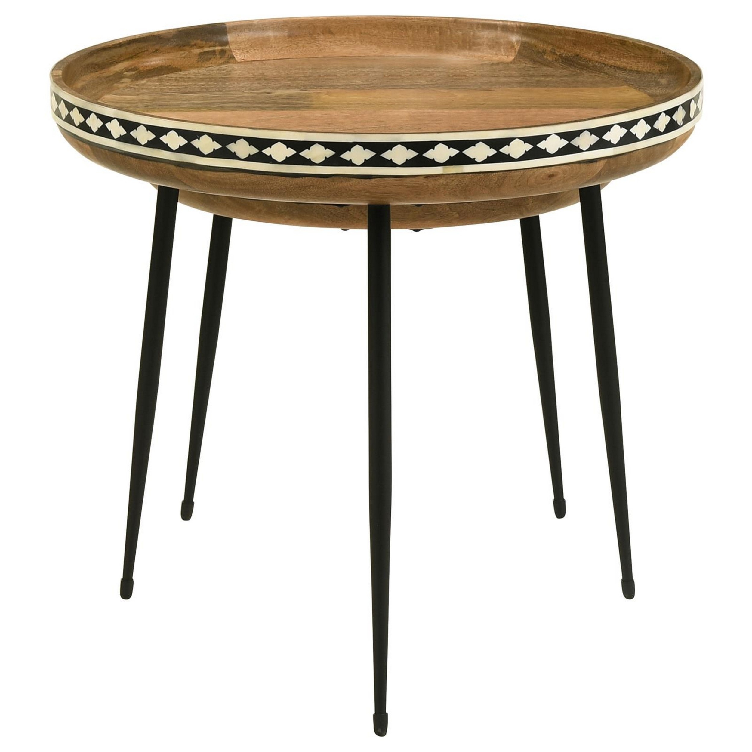 2 Piece Nesting Tables With Inlaid Bone Detail Design, Mango Wood, Brown -Saltoro Sherpi