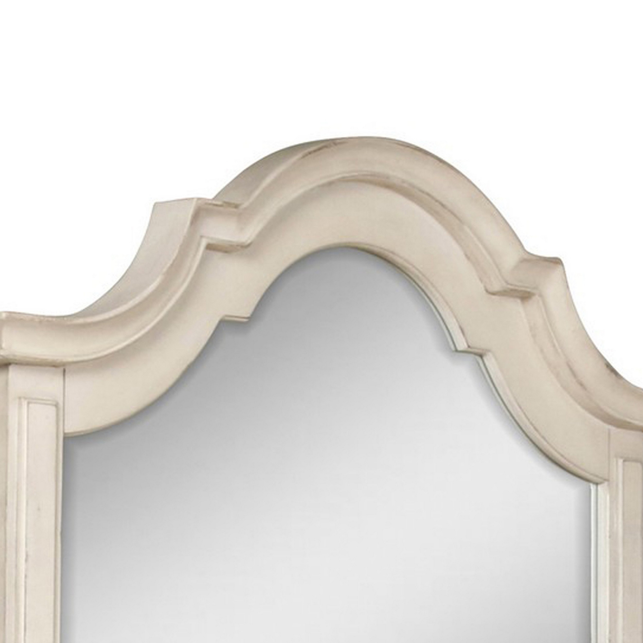Maia 43 X 46 Dresser Mirror With Curved Top, Poplar And Oak, Antique White -Saltoro Sherpi