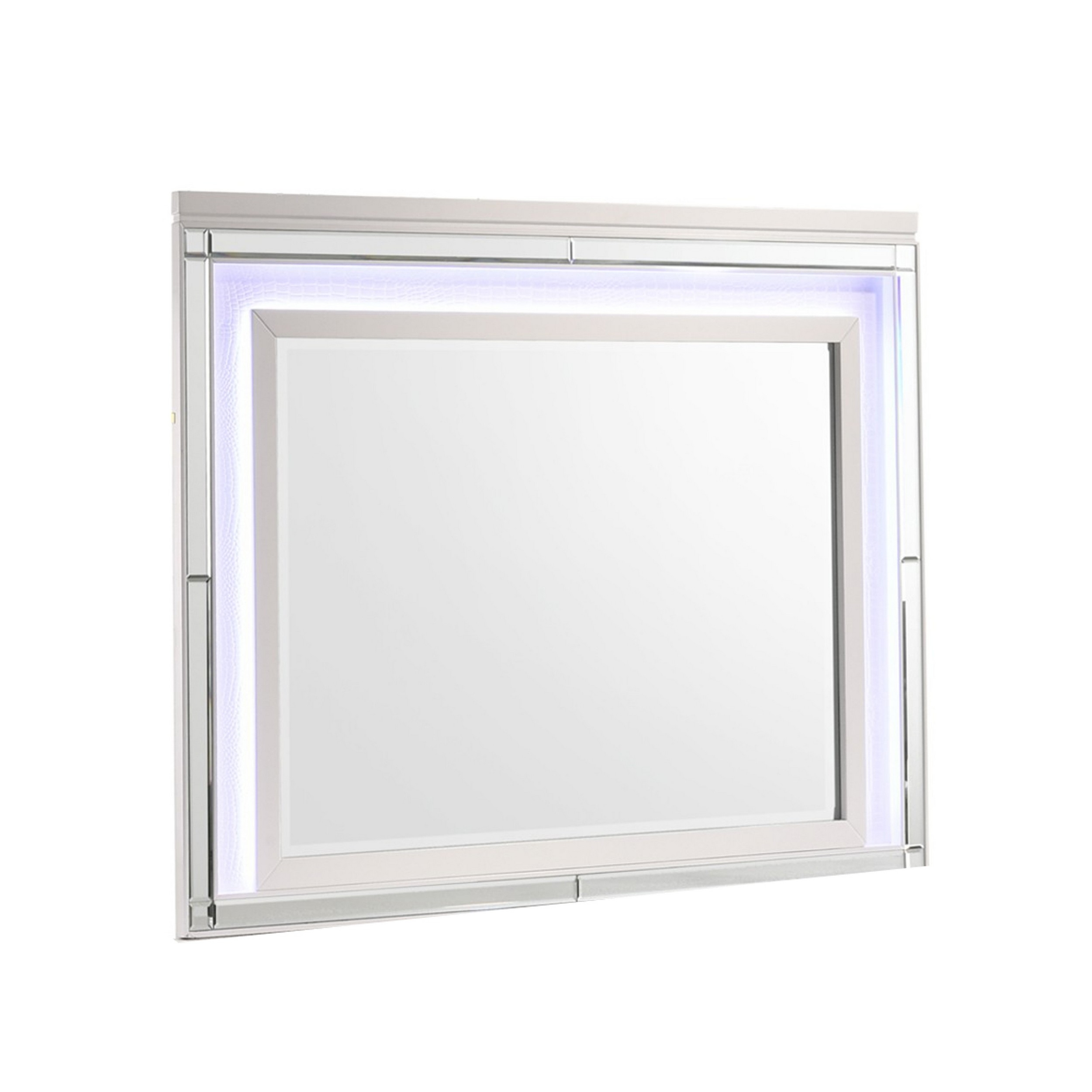 Lee 38 X 50 Dresser Mirror, Modern LED Light Trim, White Hardwood Frame -Saltoro Sherpi