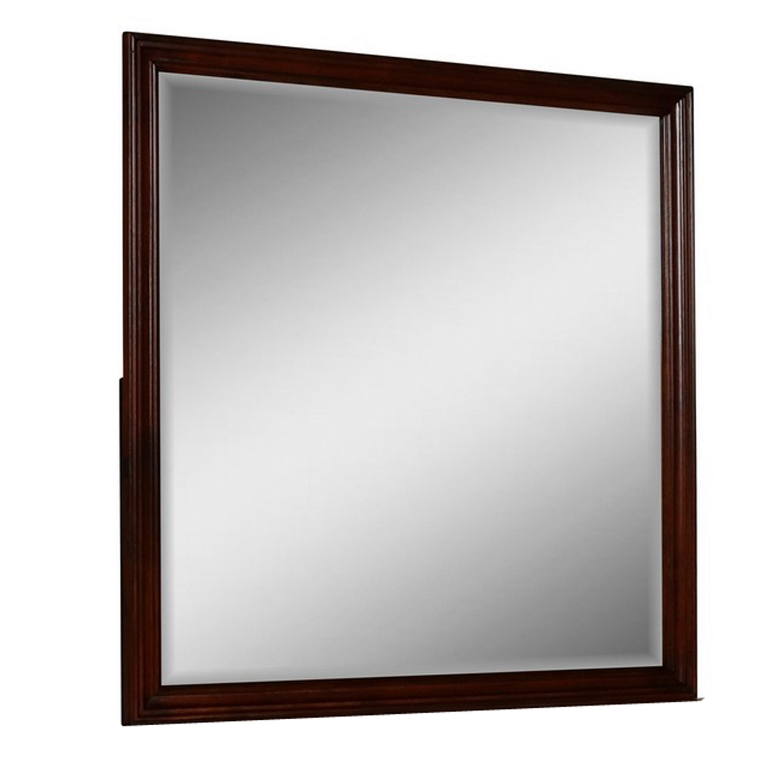 Umi 39 X 39 Dresser Mirror, Molded Design Solid Wood Cherry Square Frame -Saltoro Sherpi