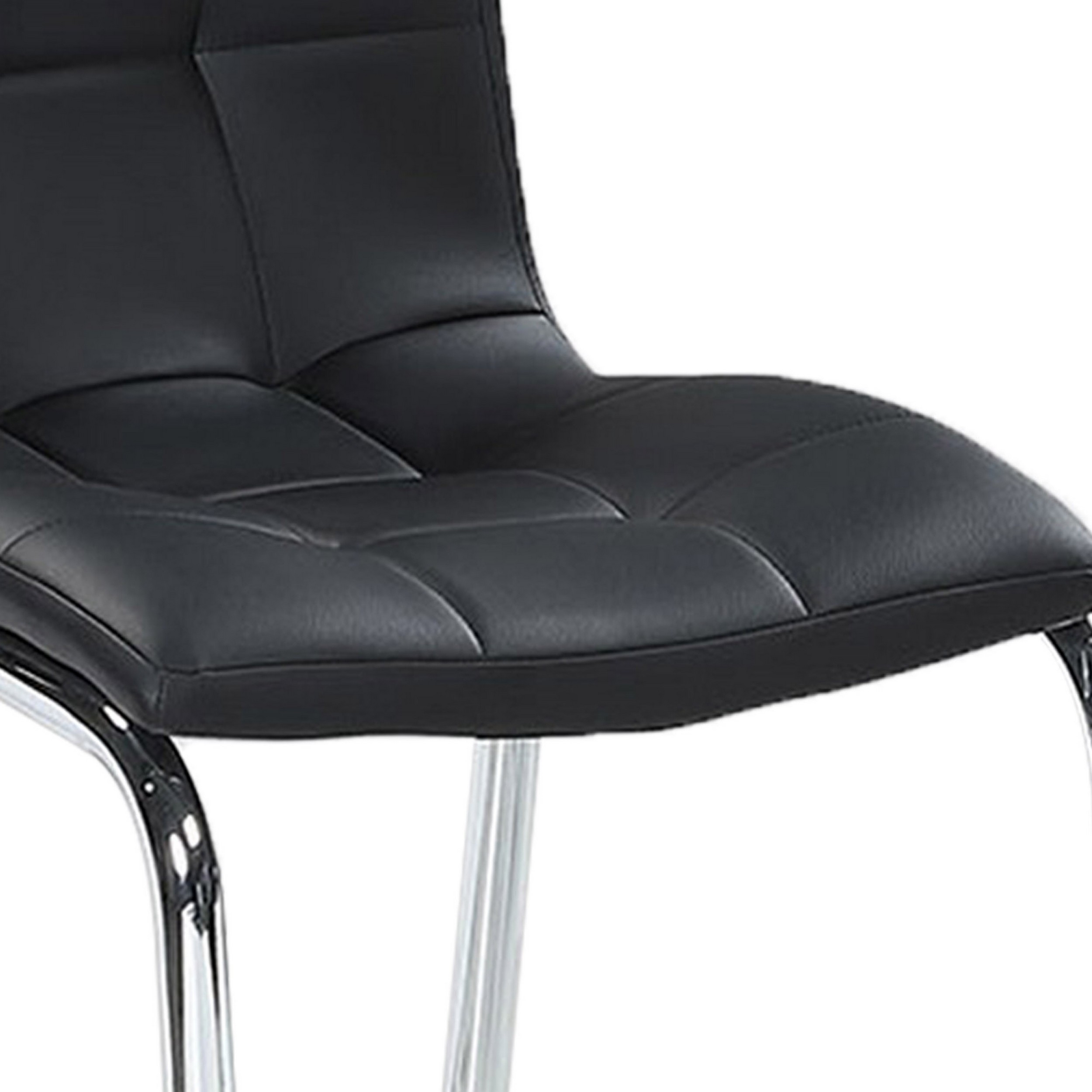 Jolie 18 Inch Side Chair Set Of 4, Metal Legs, Tufted Faux Leather, Black -Saltoro Sherpi