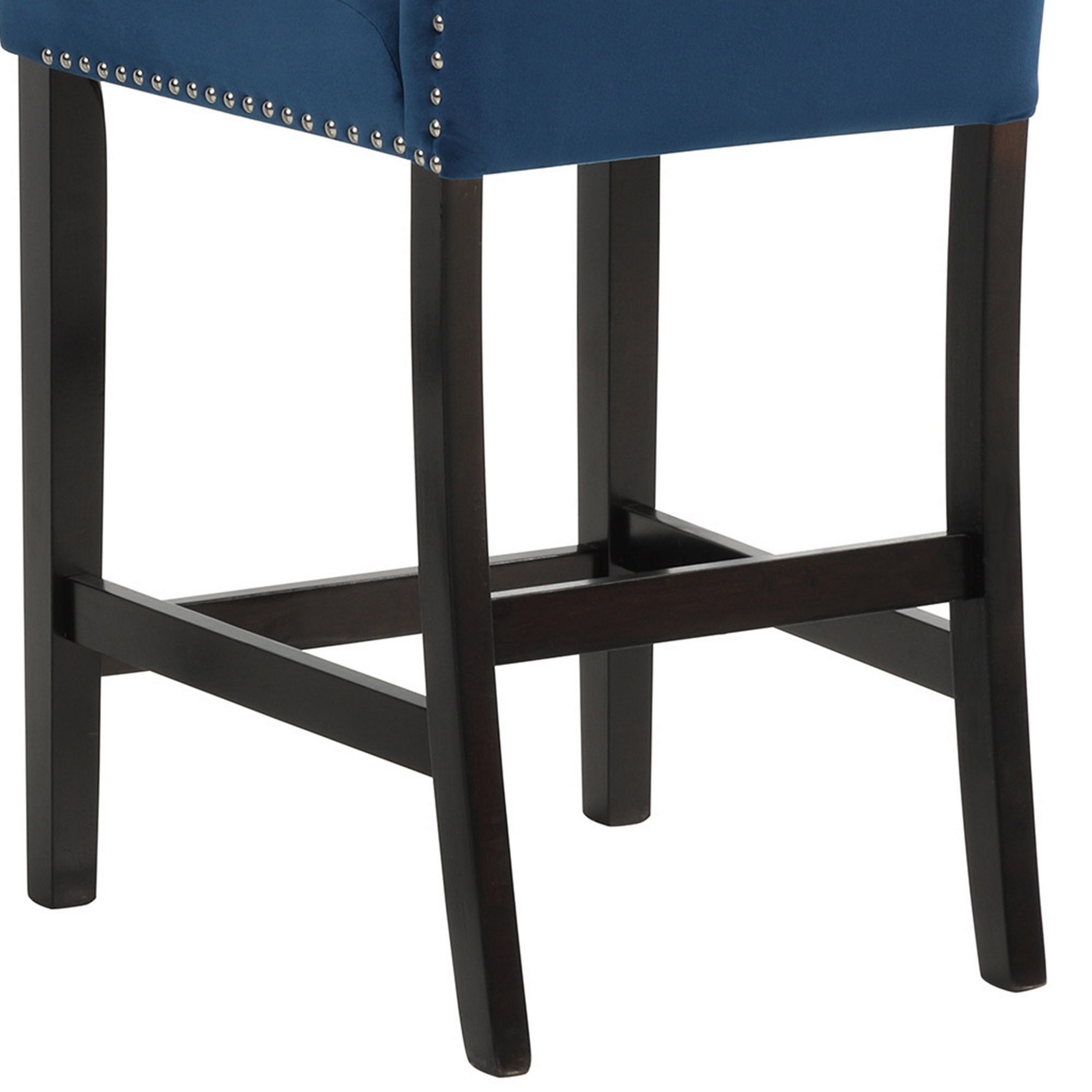 Jordan 24 Inch Counter Height Side Chair Set Of 2, Fabric Upholstery, Blue -Saltoro Sherpi