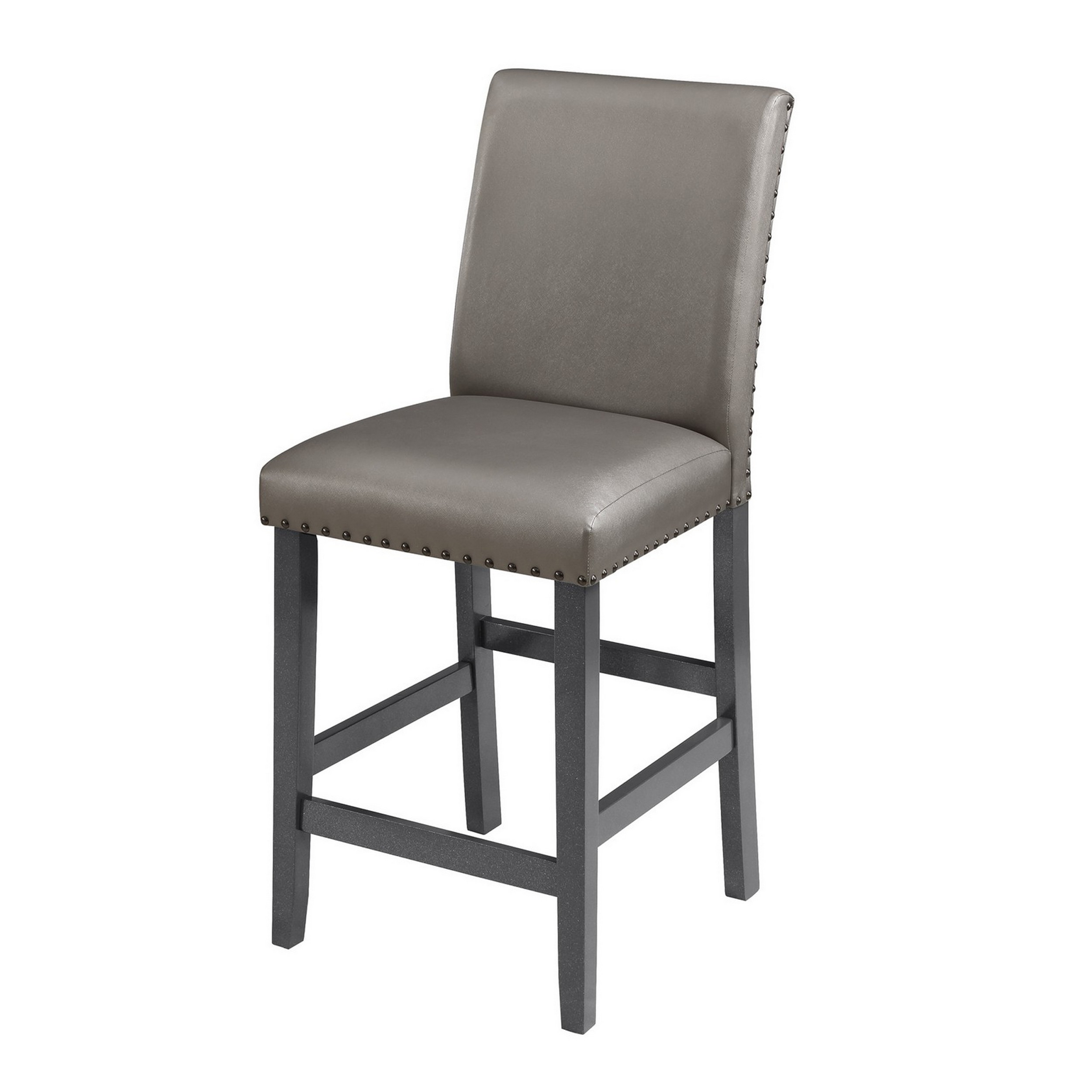 Scarlett 26 Inch Counter Height Chair Set Of 2, Plush Gray Faux Leather -Saltoro Sherpi