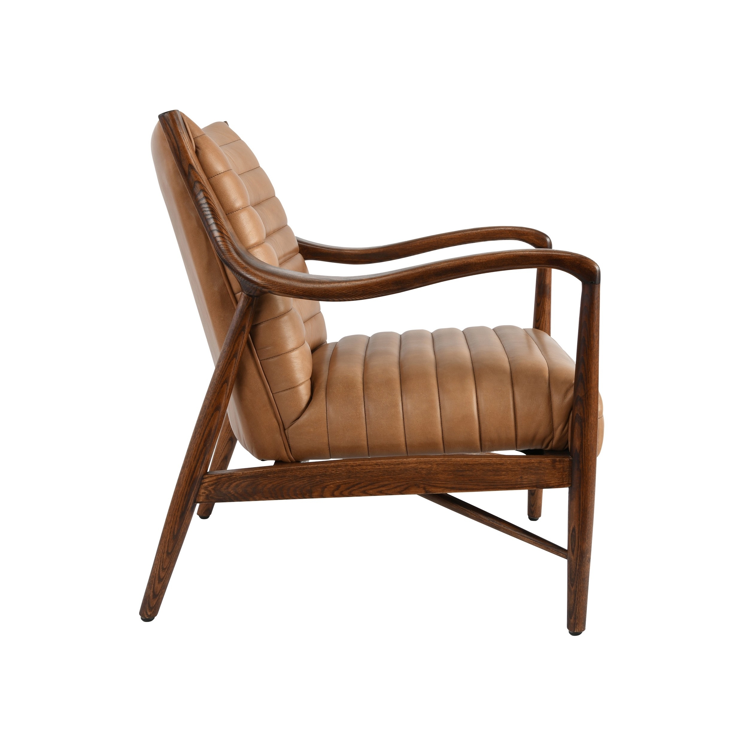 30 Inch Club Chair, Channel Stitching, Genuine Leather Upholstery, Brown -Saltoro Sherpi