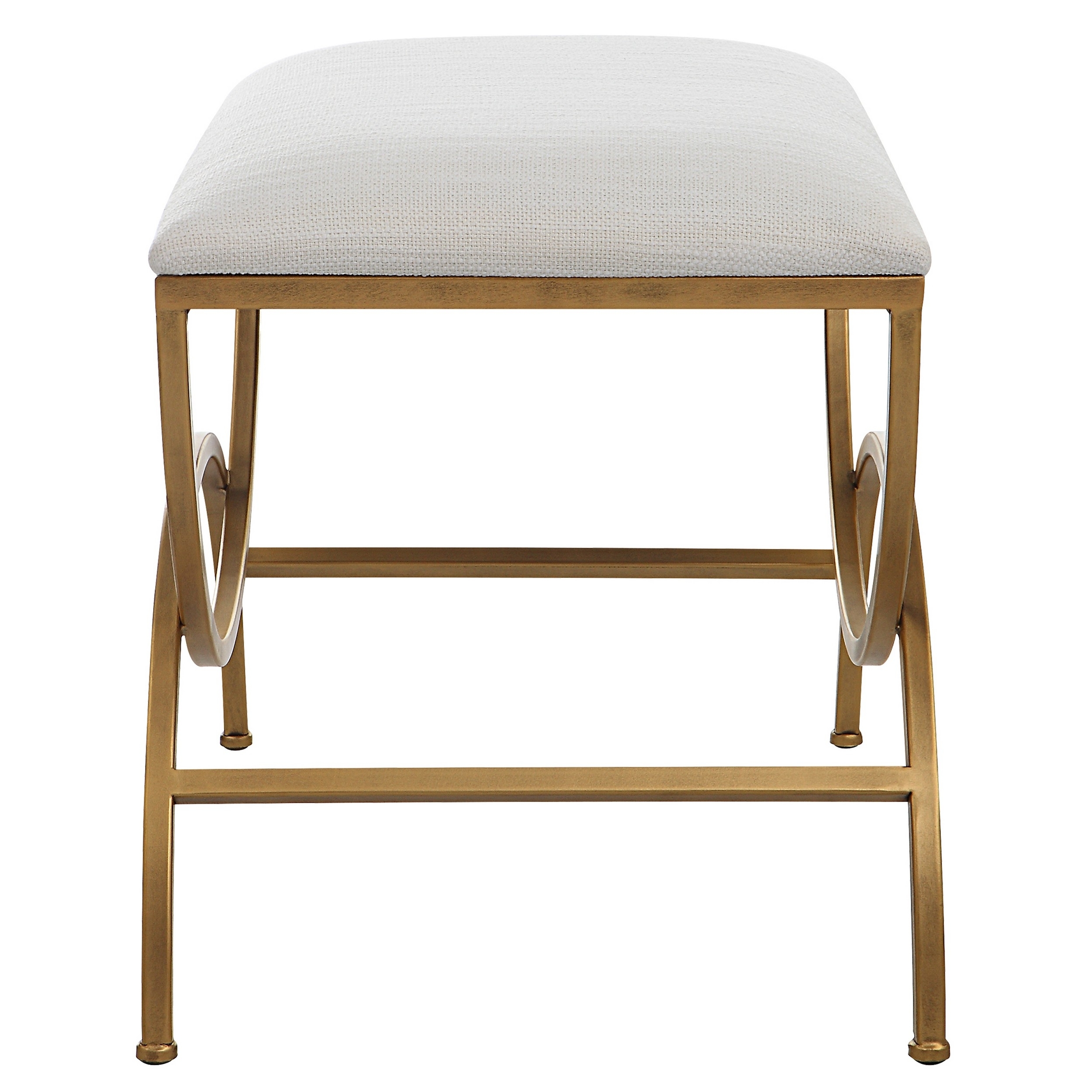 24 Inch Accent Stool, Cushioned, Double Arched, Off White Upholstery, Gold -Saltoro Sherpi