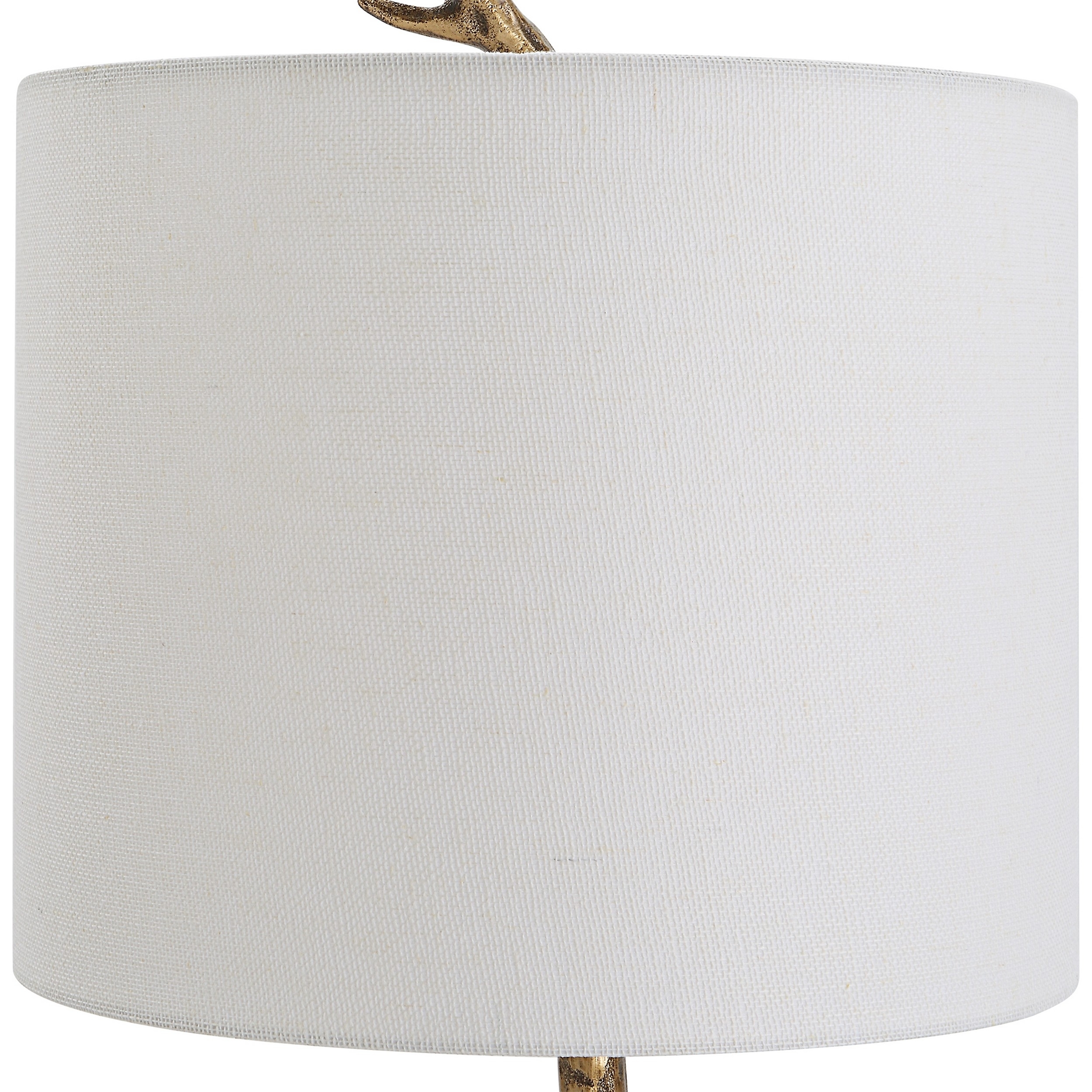 30 Inch Table Lamp, White Round Hardback Drum Shade, Antique Gold Base -Saltoro Sherpi
