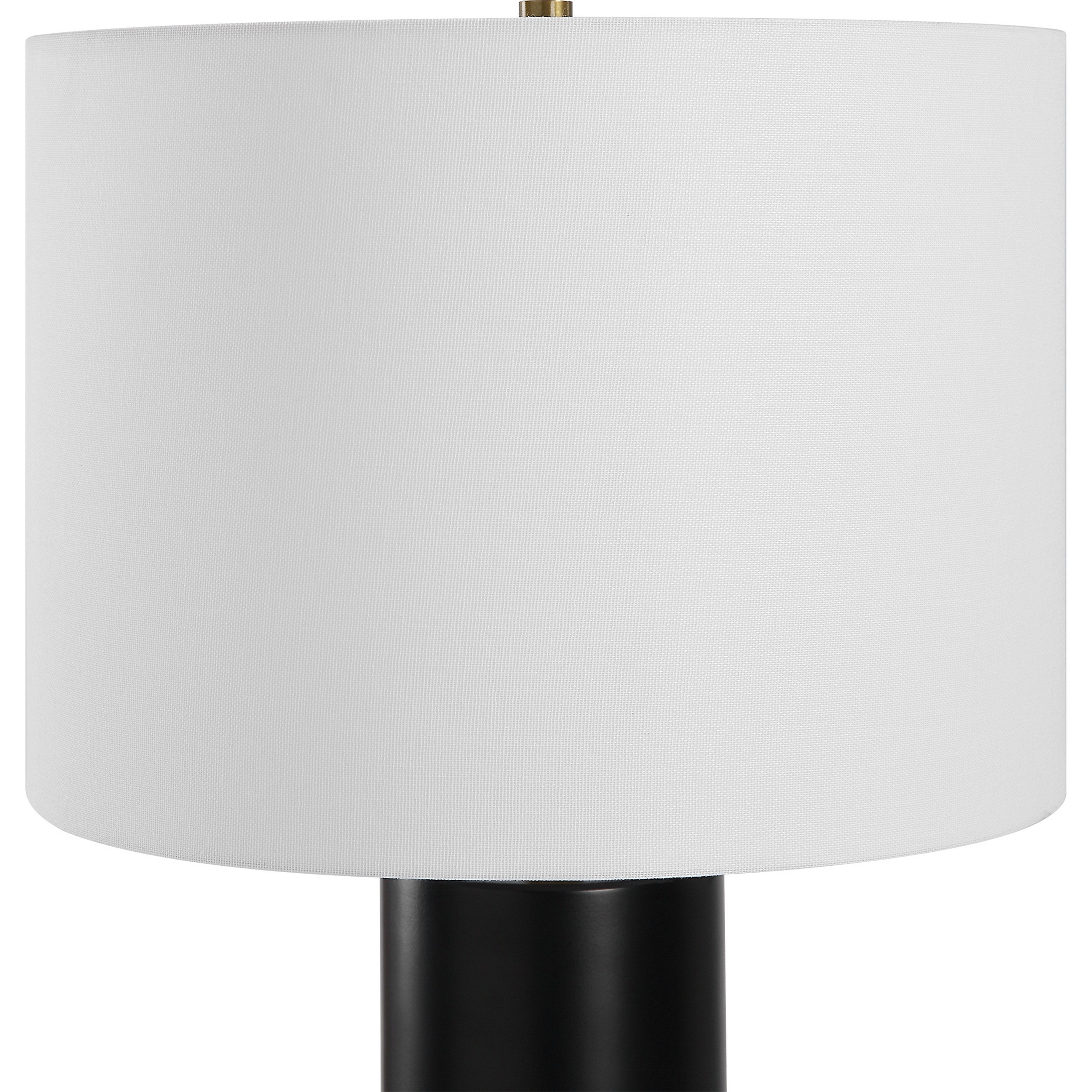 27 Inch Table Lamp, White Round Hardback Drum Shade, Black, Gold Accents -Saltoro Sherpi