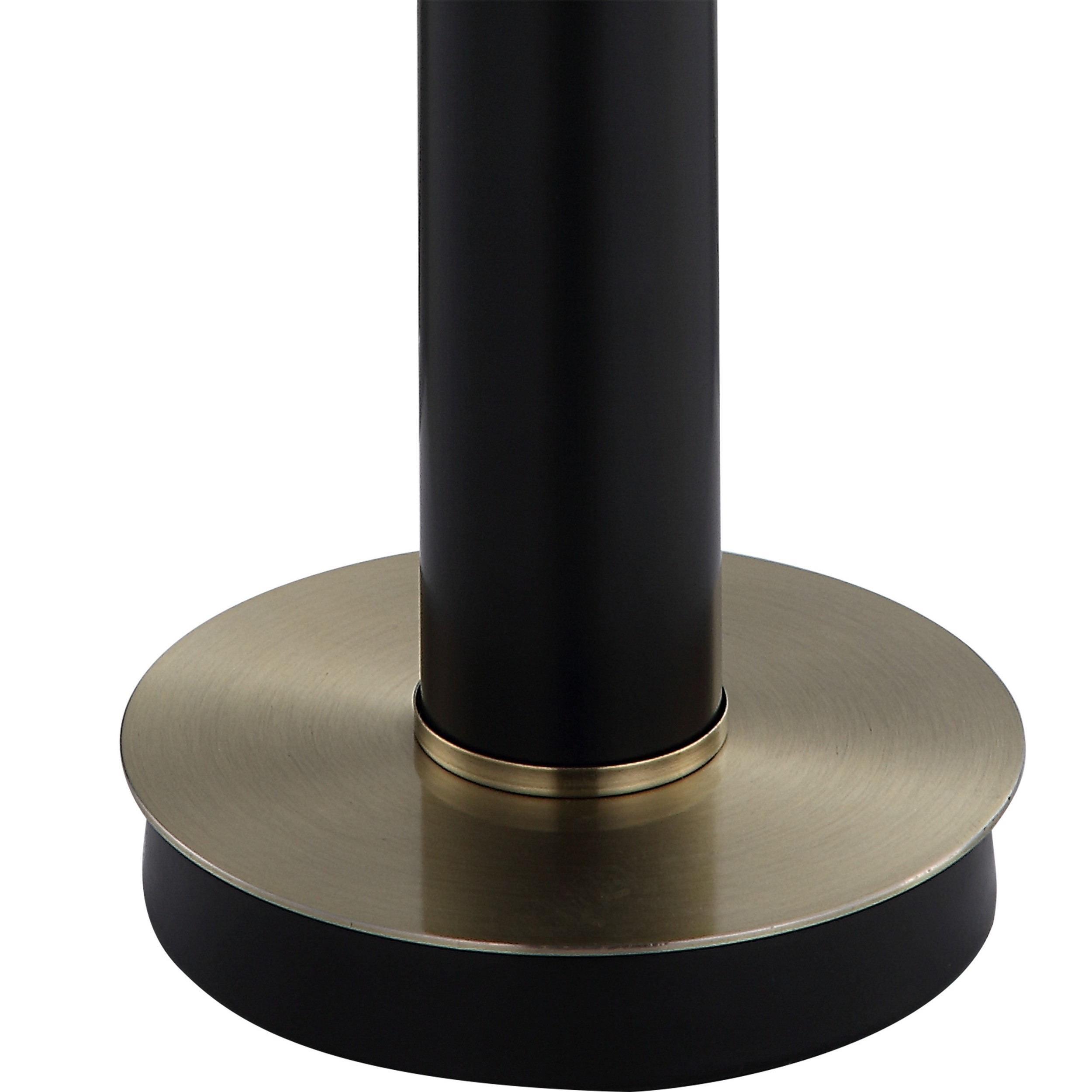 32 Inch Table Lamp, Slender Metal Body, White Drum Shade, Black, Gold -Saltoro Sherpi