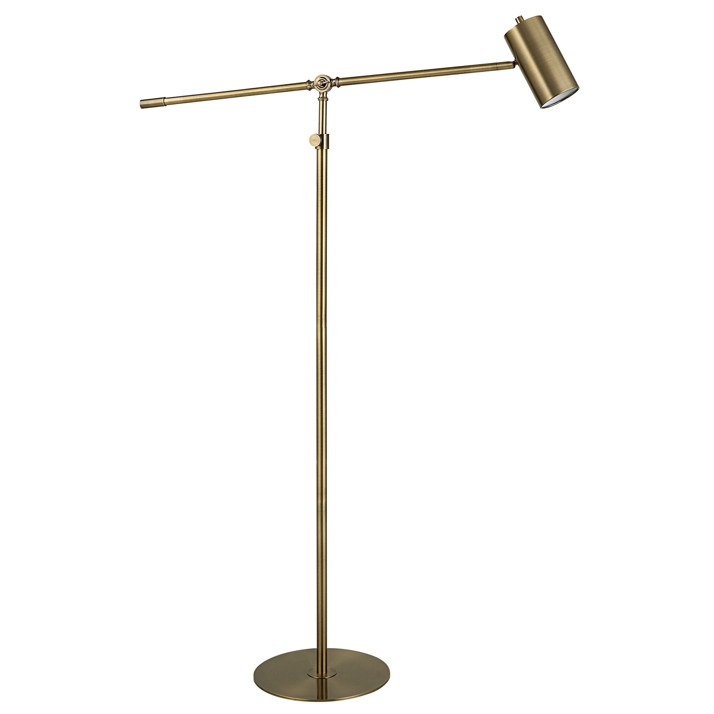 60 Inch Floor Lamp, Adjustable Length, Metal Shade, Antique Brass Finish -Saltoro Sherpi