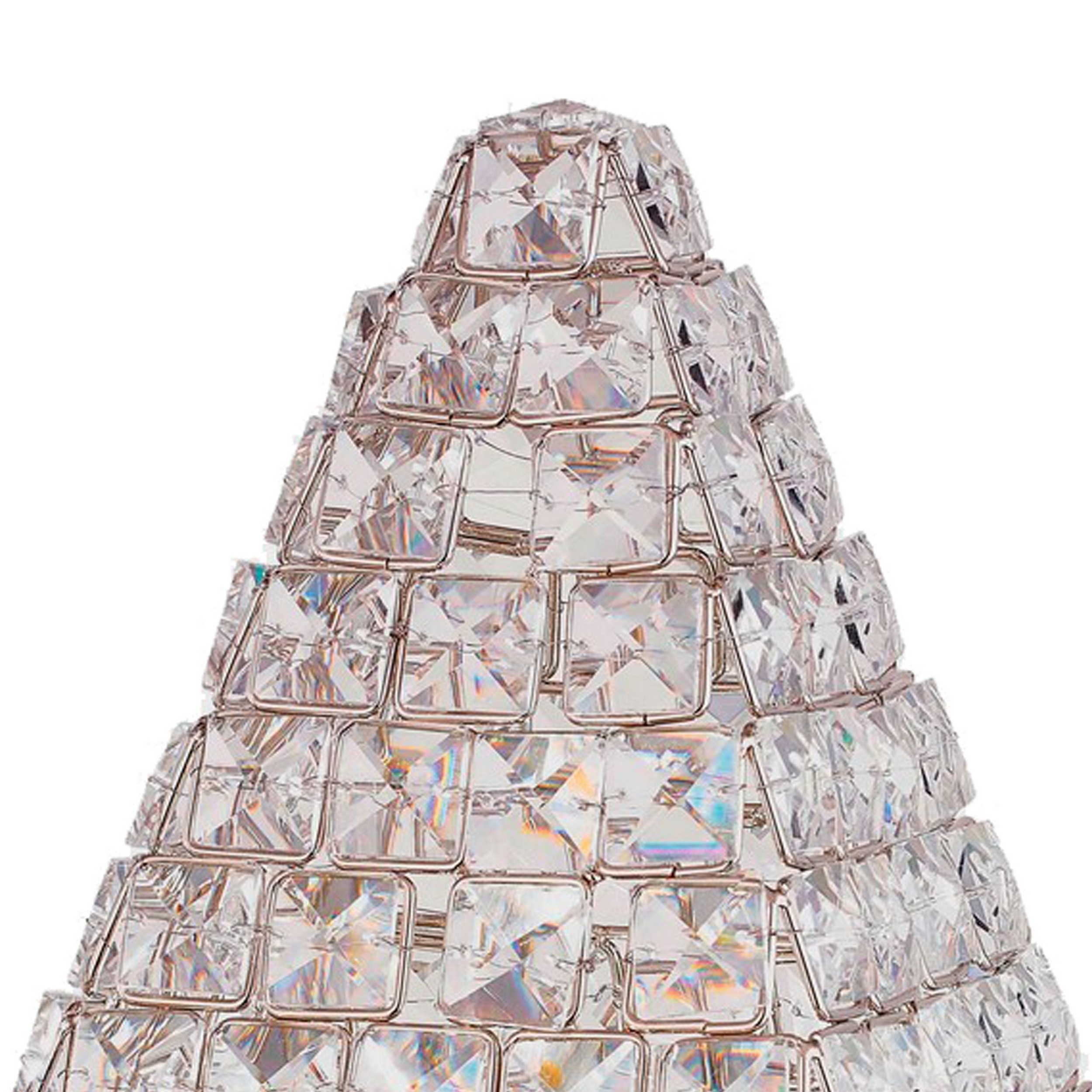 14 Inch Table Lamp, Crystal Pyramid Shaped Frame, Stone Studded, Silver -Saltoro Sherpi