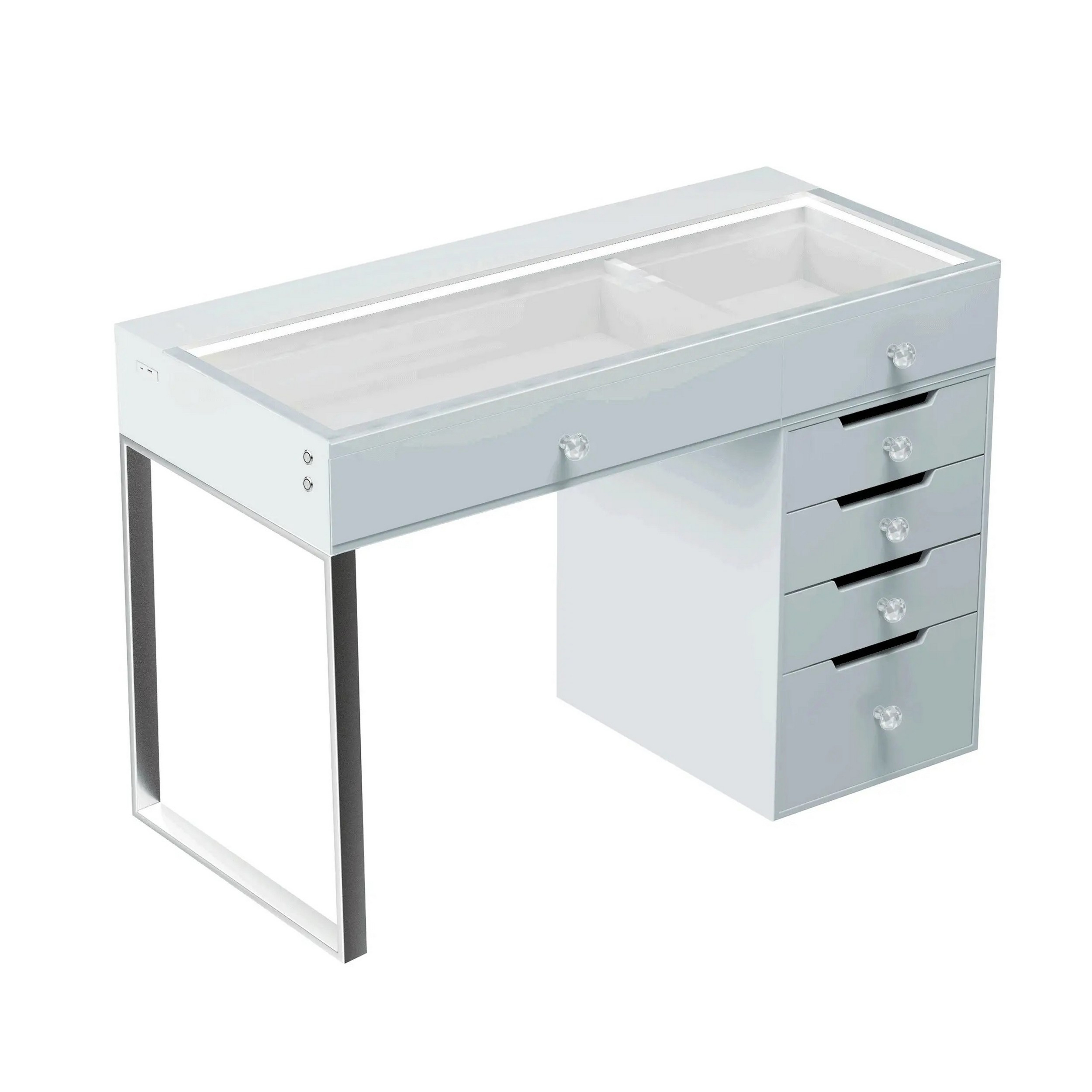 Fili 47 Inch Vanity Desk, 6 Drawers, USB Charge Port, Glass Tabletop, White - Saltoro Sherpi