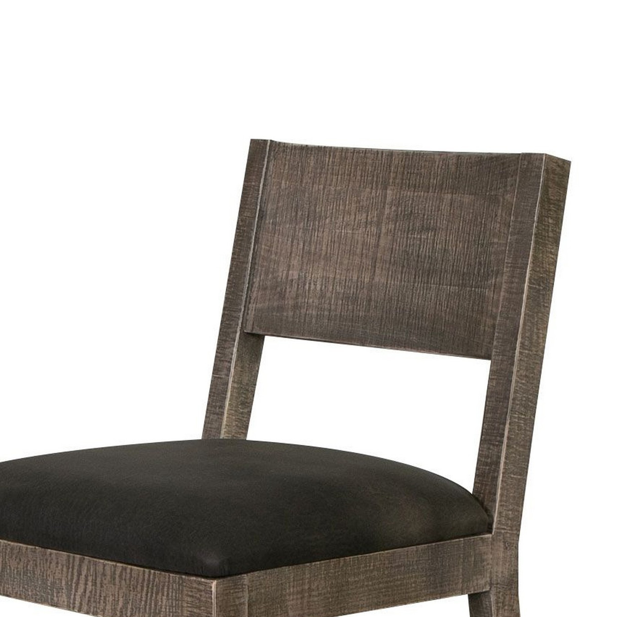 Piel 21 Inch Dining Chair Set Of 2, Brown Pine Wood, Black Faux Leather - Saltoro Sherpi
