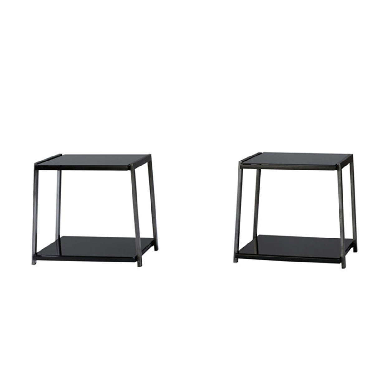 Metal Framed Table Set With Tempered Glass Top And Lower Shelf, Set Of Three, Black And Silver- Saltoro Sherpi