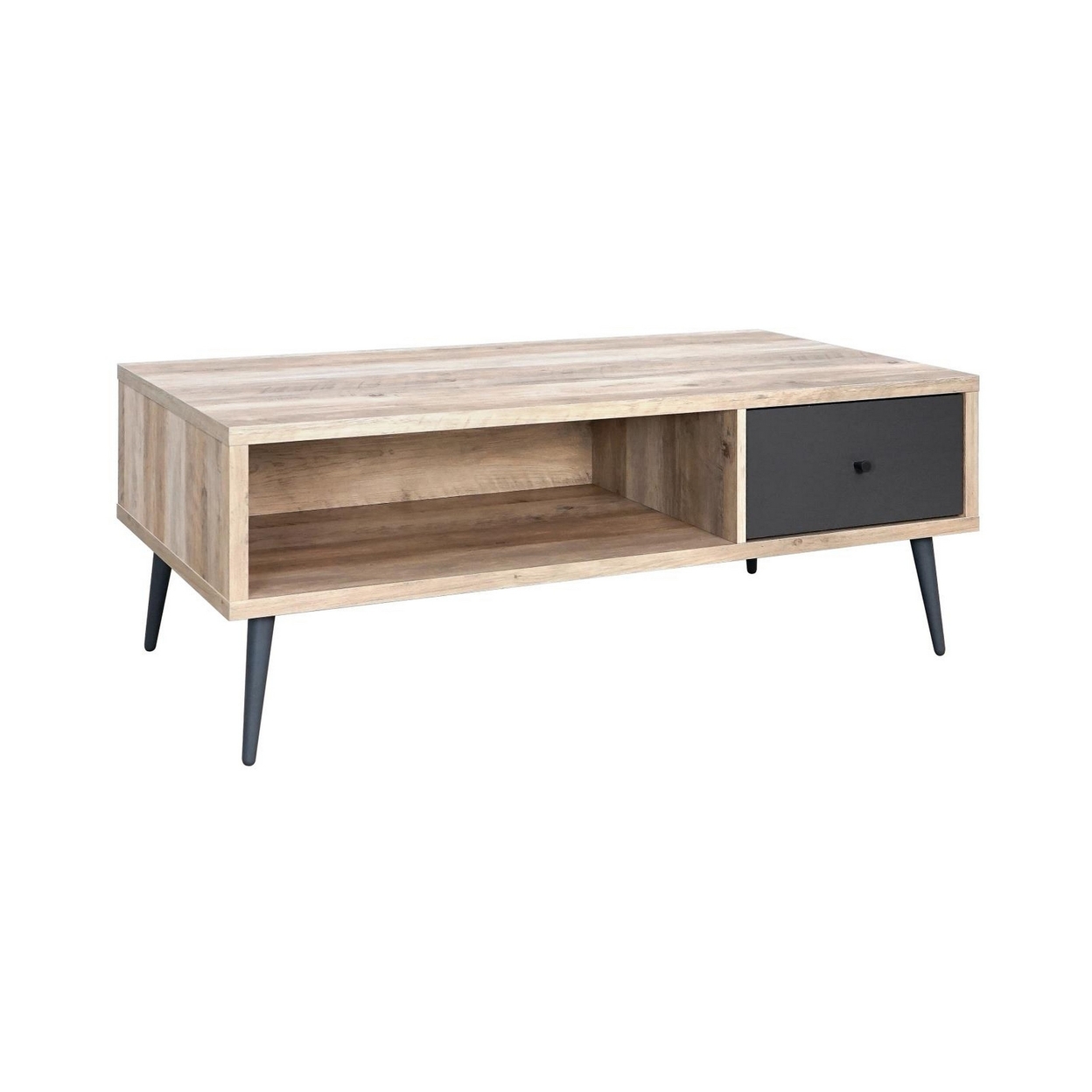 Carly 47 Inch Coffee Table, Tapered Legs, 1 Drawer, Light Brown And Gray - Saltoro Sherpi
