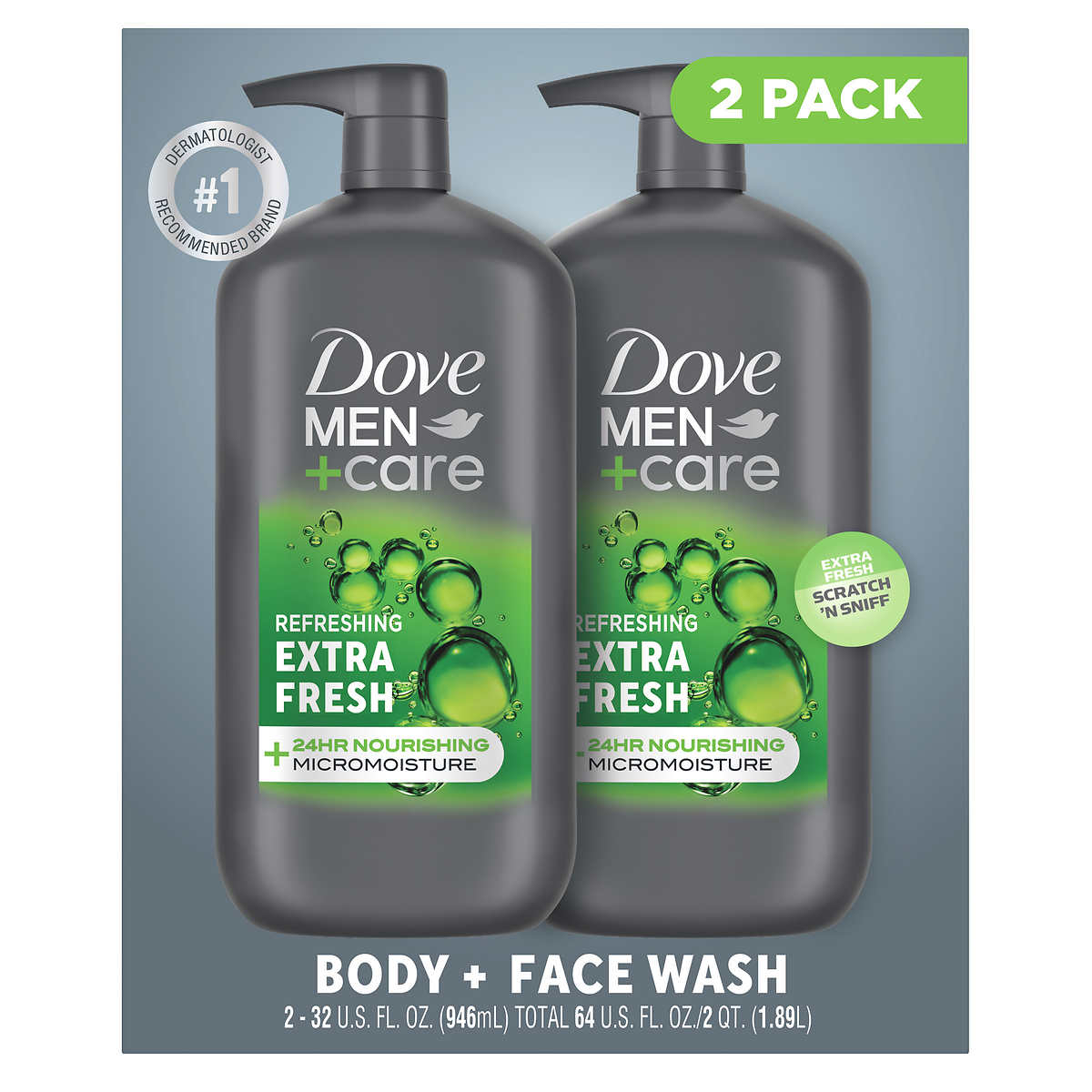Dove Men's Extra Fresh Body + Face Wash, 32 Fluid Ounce (Pack Of 2)