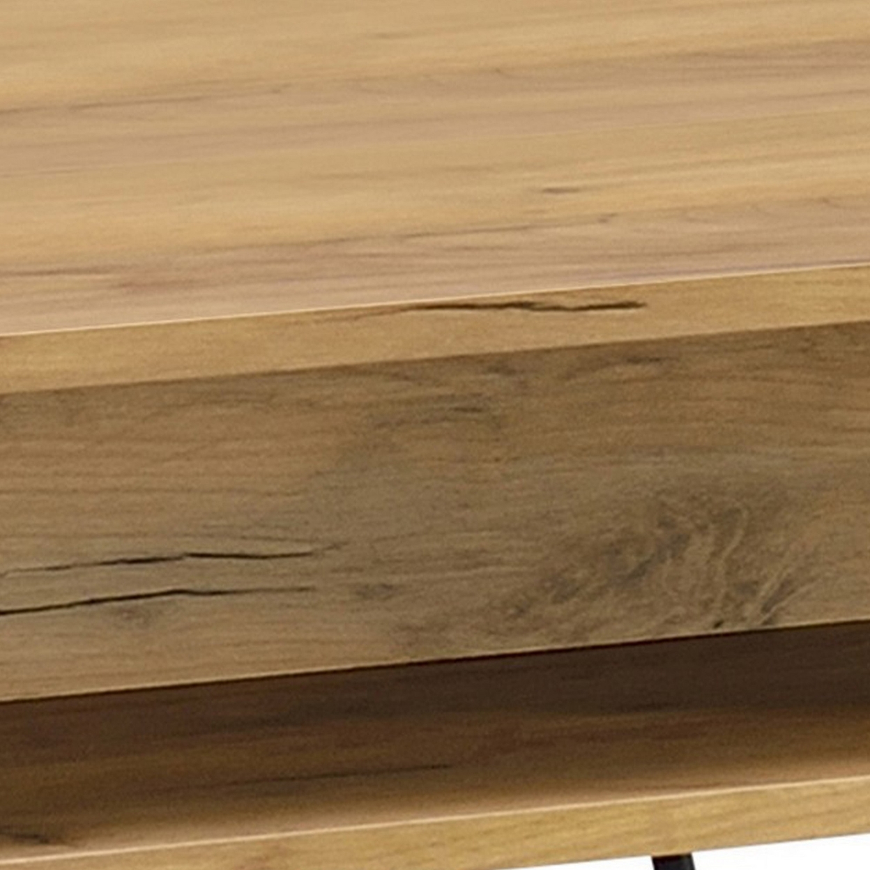 24 Inch Modern Side End Table, Golden Oak Wood, Black Metal Hairpin Legs