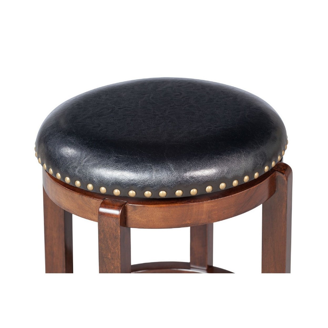 Ovi 24 Inch Wooden Swivel Counter Stool, Faux Leather Seat, Walnut Brown- Saltoro Sherpi