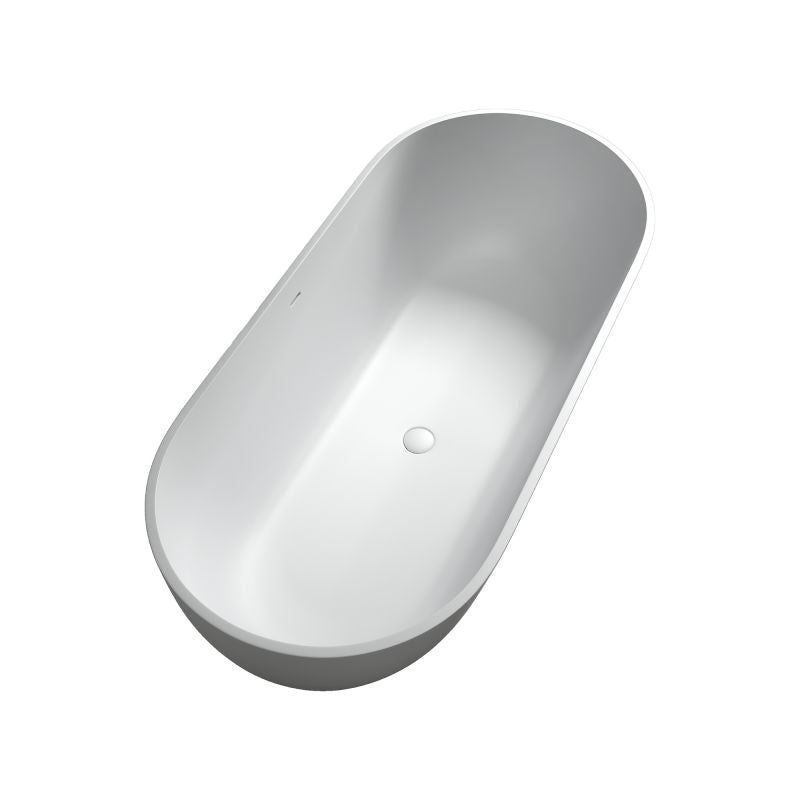 TranquiStone Artificial 59L X 29.56W Matte White Stone Solid Surface Freestanding Bathroom Adult Bathtub