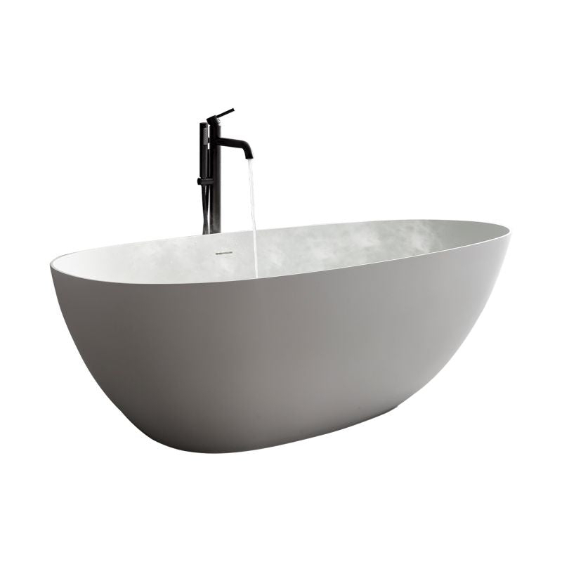 TranquiStone Artificial 59L X 30W Matte White Stone Solid Surface Freestanding Bathroom Adult Bathtub