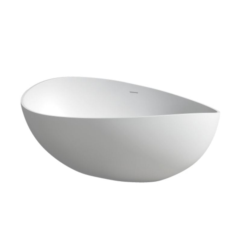 TranquiStone Artificial 63L X 38.6W Matte White Stone Solid Surface Freestanding Bathroom Adult Bathtub