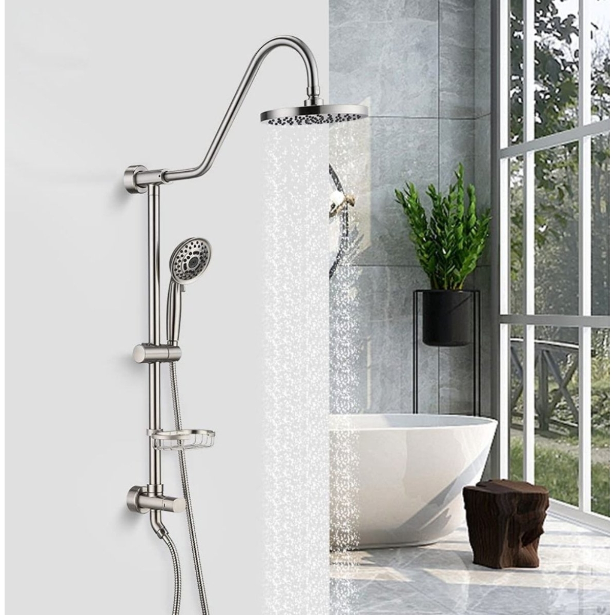 Exbrite Shower System With Rain Showerhead Brushed Nickel Finish
