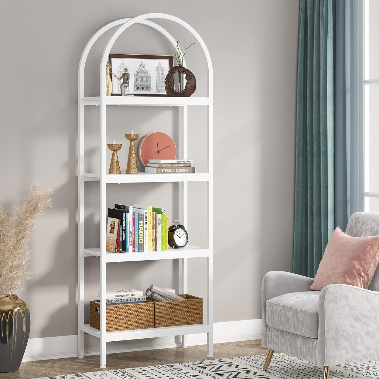 Tribesigns 70.87 4-Tier Open Bookshelf, Industrial Wood Bookcase Storage Shelves With Metal Frame - White, 1pc