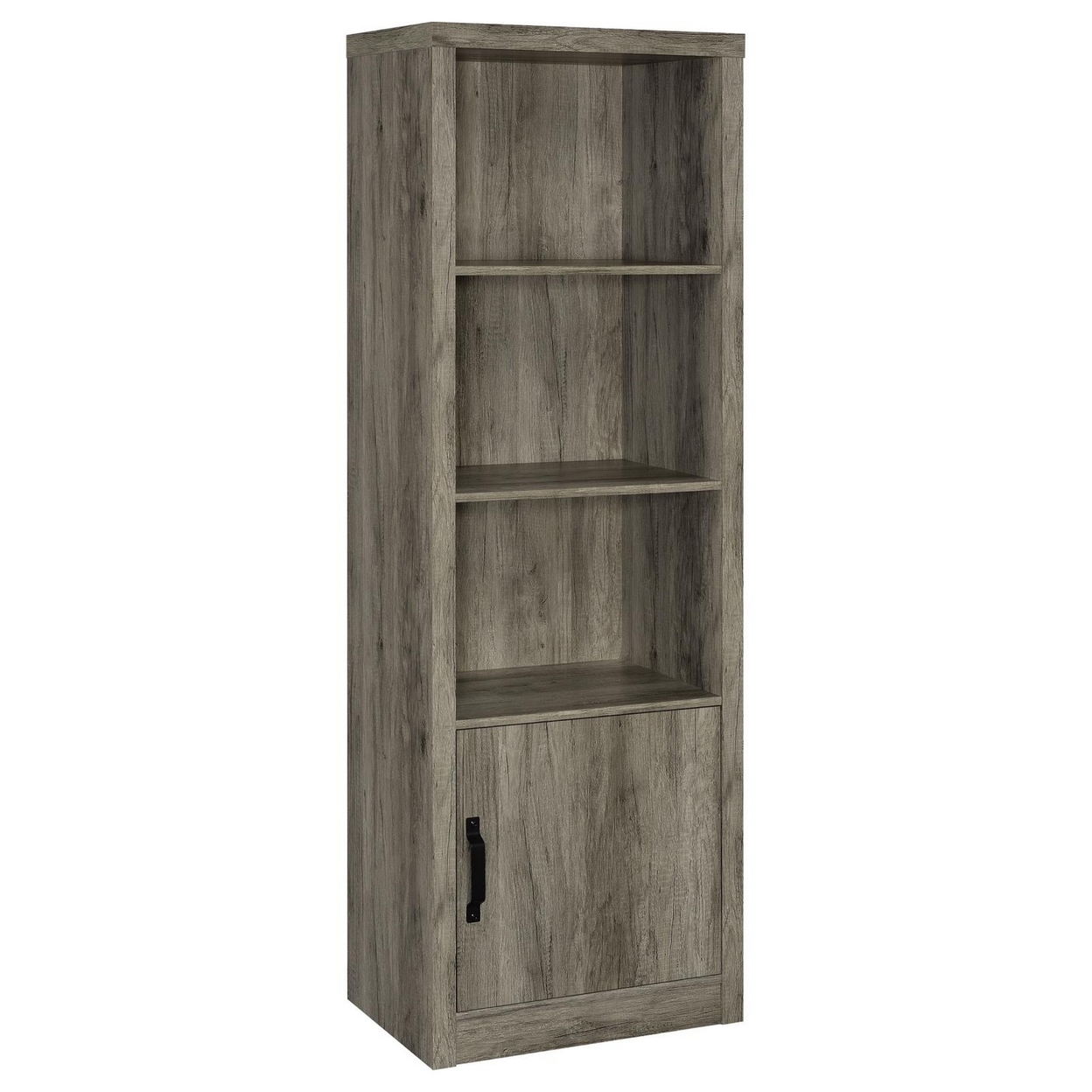 Sac 71 Inch Media Pier Tower With 3 Shelves And Single Cabinet, Gray Wood -Saltoro Sherpi