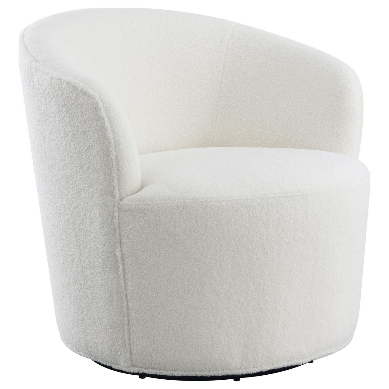 30 Inch Swivel Accent Chair, Barrel Inspired Design, Faux Sheepskin, White -Saltoro Sherpi