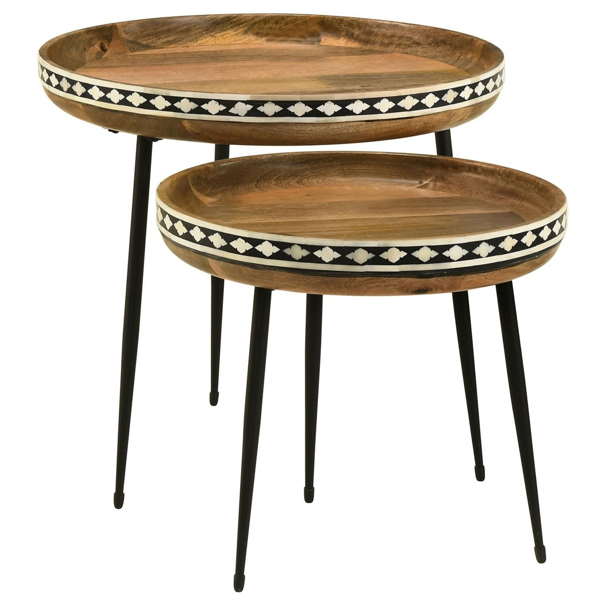 2 Piece Nesting Tables With Inlaid Bone Detail Design, Mango Wood, Brown -Saltoro Sherpi