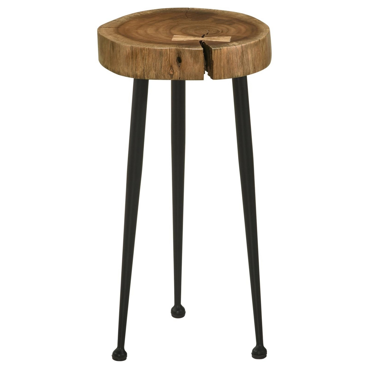 22 Inch Side Table, Iron Tapered Legs, Live Edge Acacia Wood, Natural Brown -Saltoro Sherpi