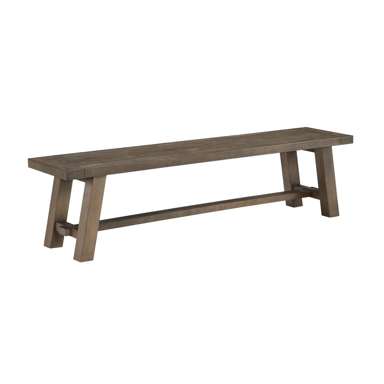 Tarn 72 Inch Dining Bench, Angled Legs, Grain Design, Rustic Gray Pine Wood -Saltoro Sherpi