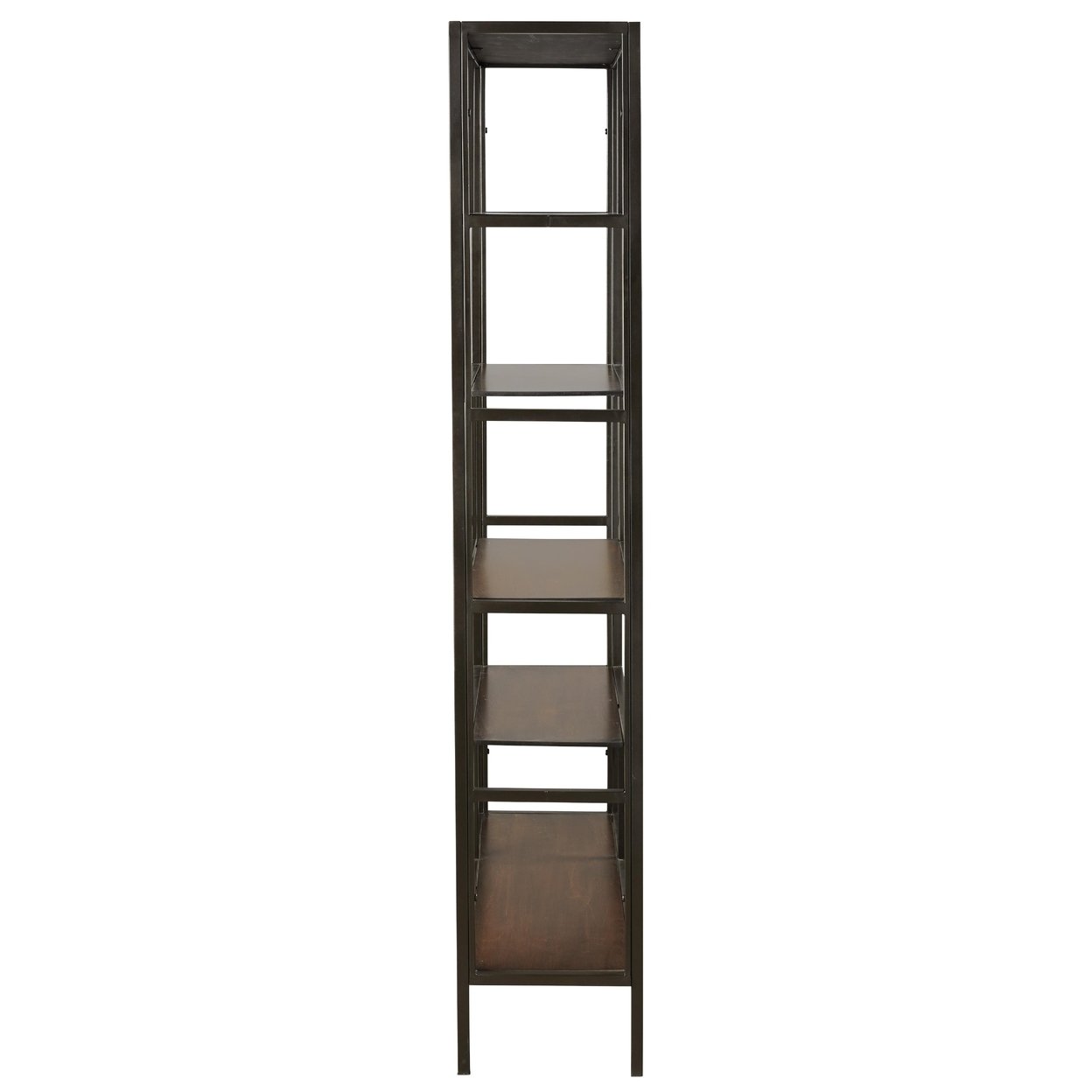 5 Shelves Asymmetric Design Bookcase With Metal Frame, Brown And Black- Saltoro Sherpi