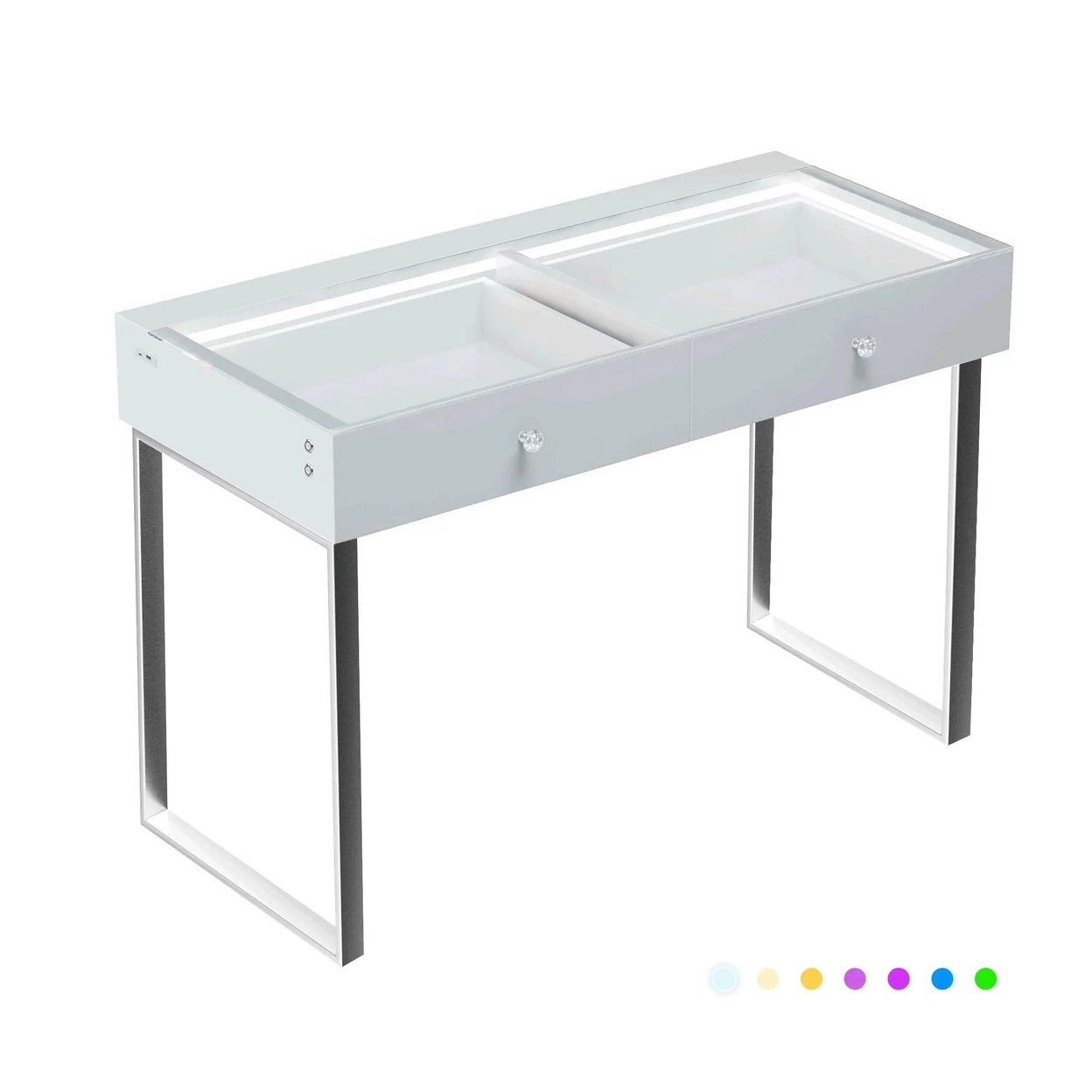 Yli 39 Inch Vanity Desk Pro, 2 Drawers, USB Port, RGB, Glass Tabletop White - Saltoro Sherpi