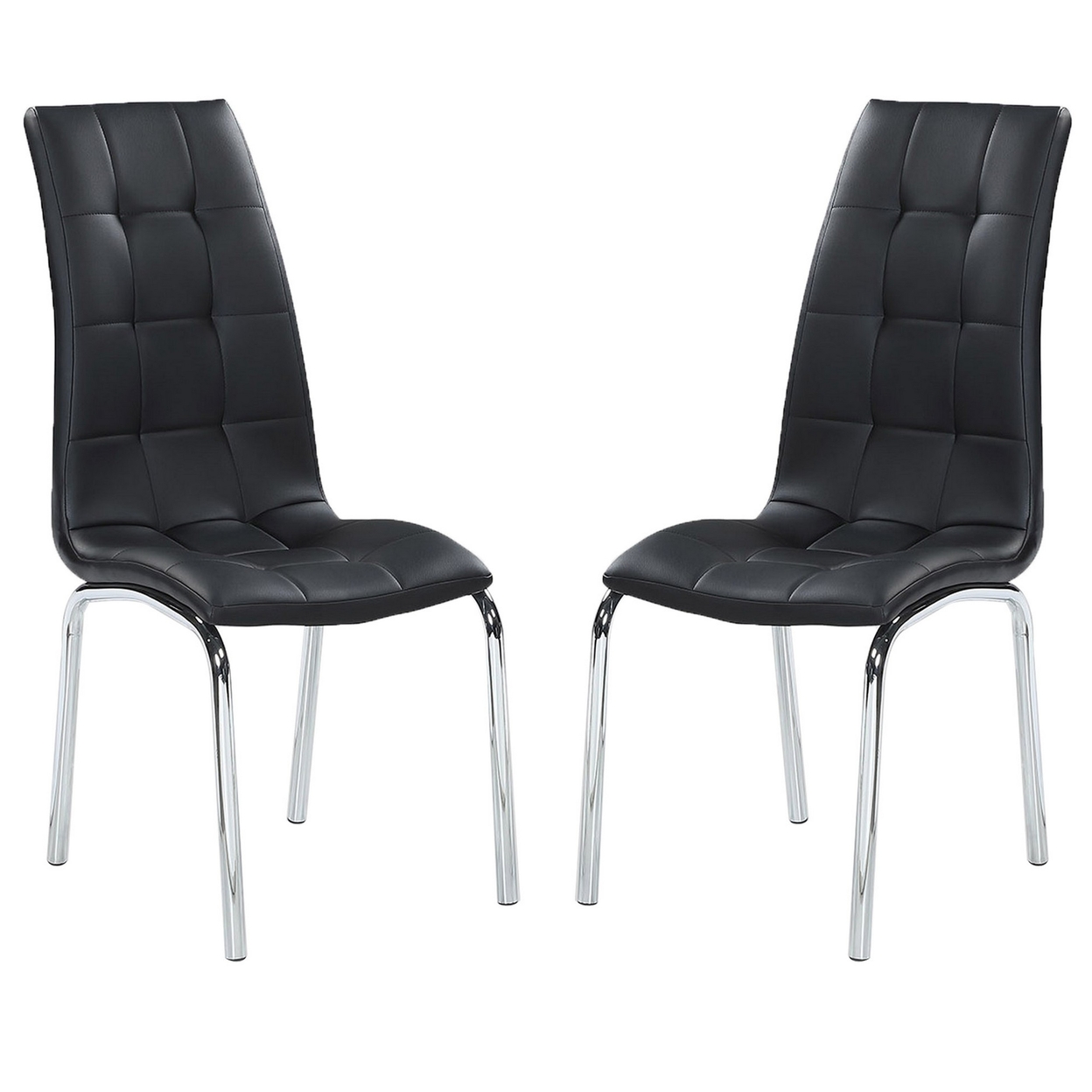 Jolie 18 Inch Side Chair Set Of 4, Metal Legs, Tufted Faux Leather, Black -Saltoro Sherpi