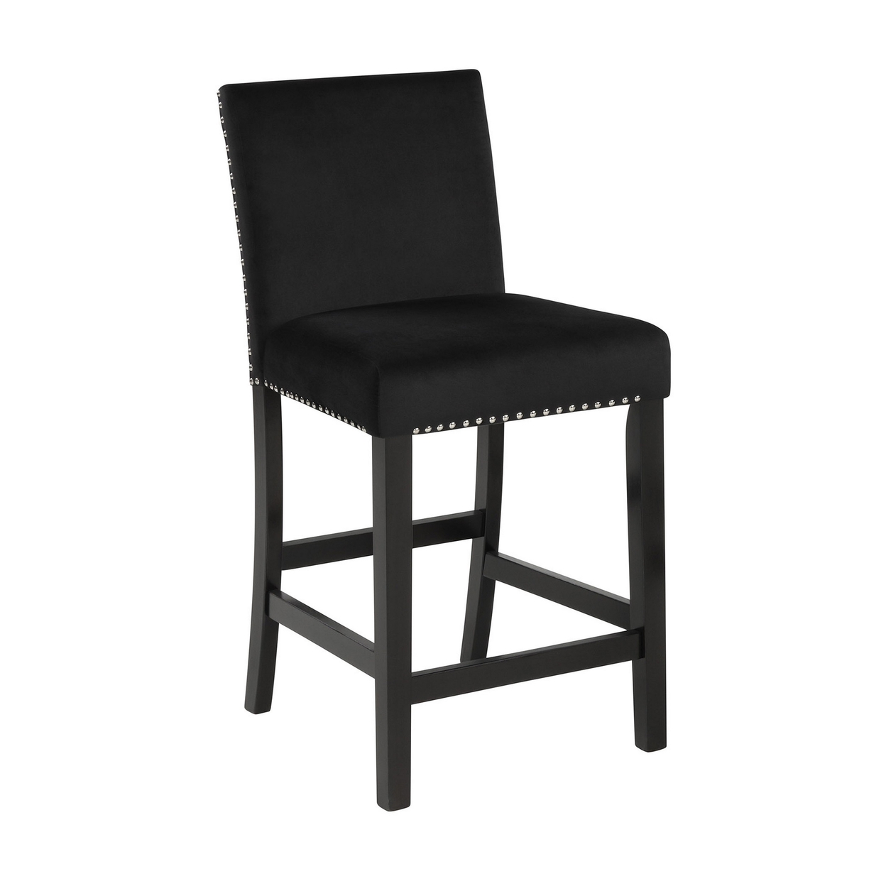 Jordan 24 Inch Counter Side Chair Set Of 2, Velvet Upholstery, Wood, Black -Saltoro Sherpi