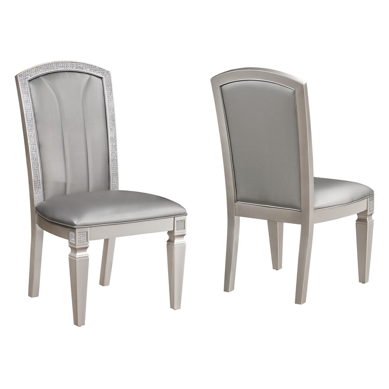 Scott 19 Inch Dining Side Chair Set Of 2, Gray Faux Leather, Taupe Wood -Saltoro Sherpi