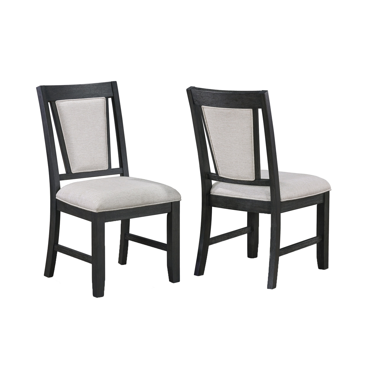Jackson 19 Inch Side Chair Set Of 2, Black Wood Frame, Off White Poly Linen -Saltoro Sherpi