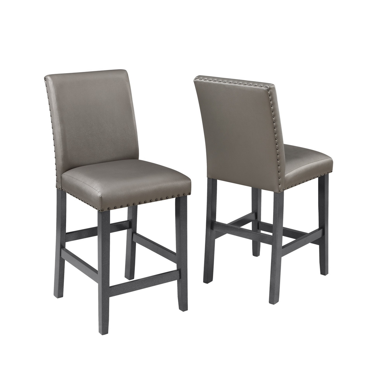 Scarlett 26 Inch Counter Height Chair Set Of 2, Plush Gray Faux Leather -Saltoro Sherpi